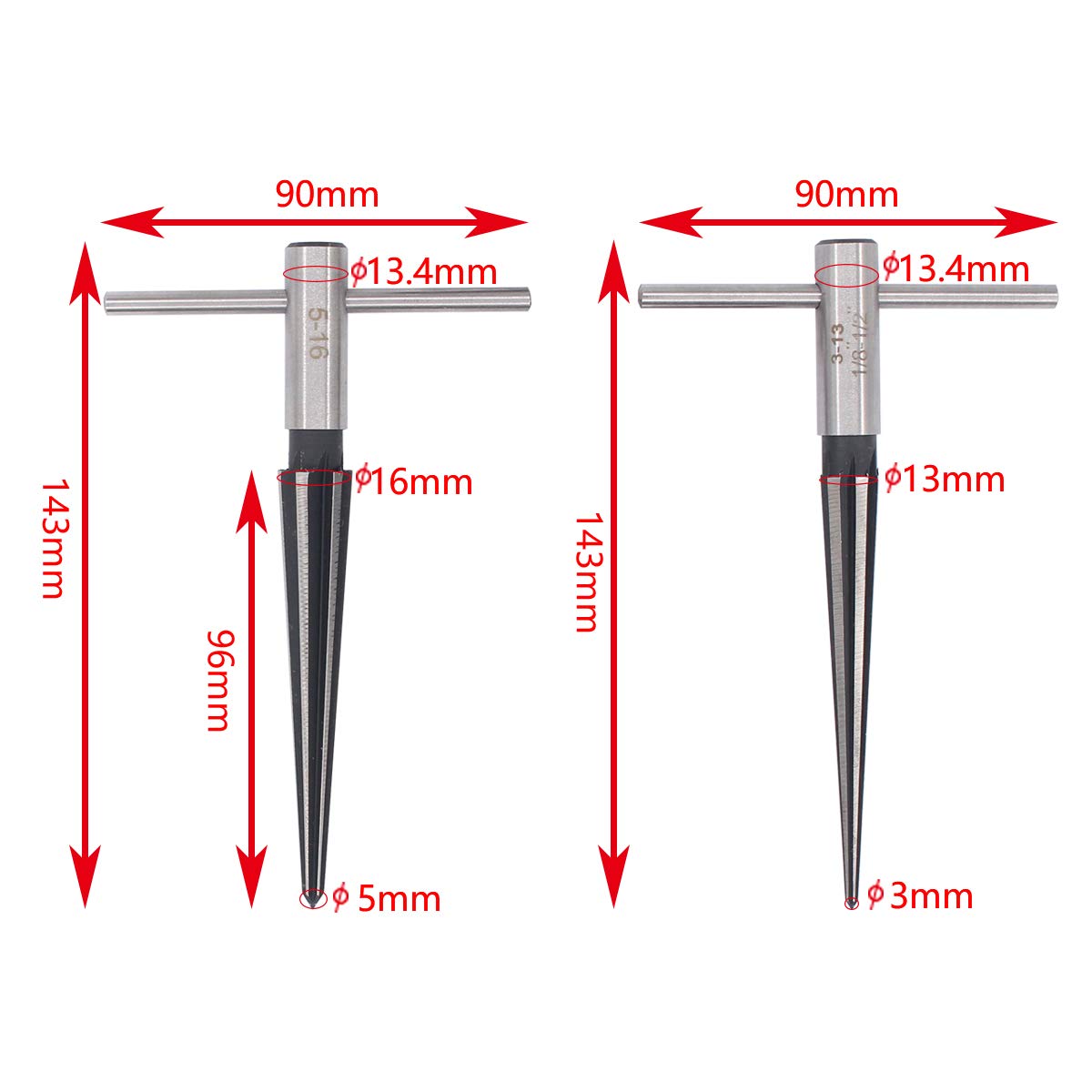 Applianpar T Shape Handle Taper Reamer 3 13Mm And 5 16Mm Bridge Pin Hole Hand Held Tapered Reamers 6 Fluted Chamfer Chaser Reami