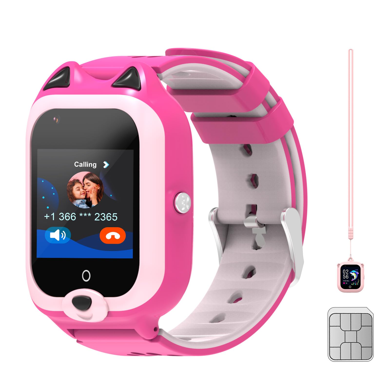 Loghog 4G Kids Smart Watch Boys Girls Unlocked Sim Card Wrist Phone Watch With Silicone Lanyard, 7 Puzzle Games, Gps Tracker,Vid