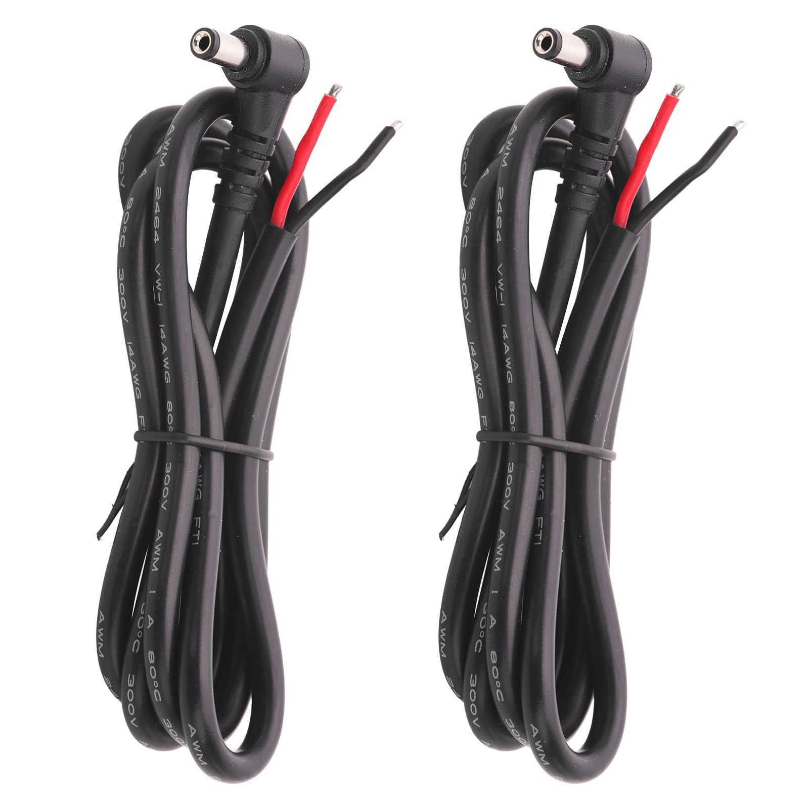 Jienk 2Pcs 3FT 14AWG DC5.5mm x 2.1mm Right Angle Male Power Pigtails Cable