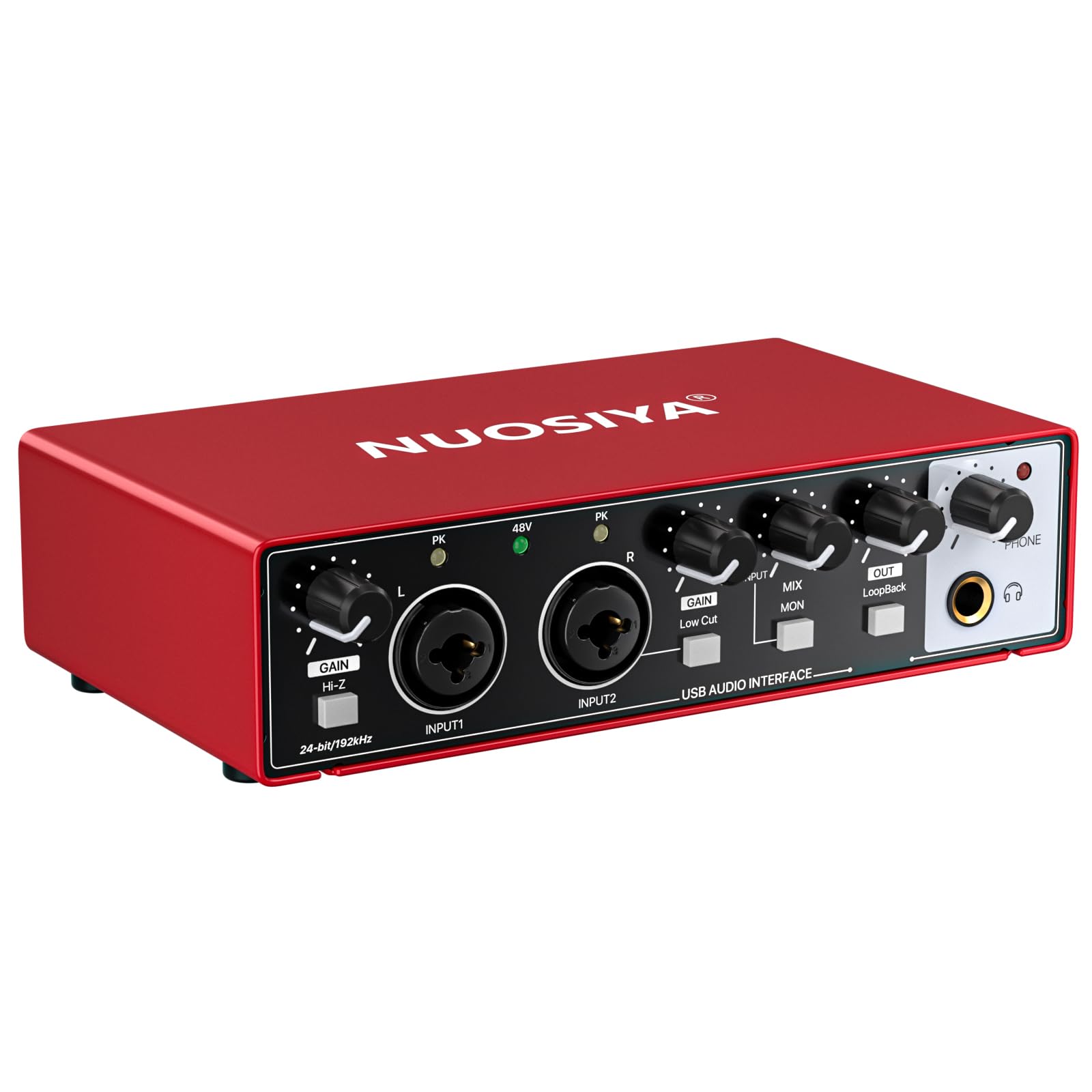 NUOSIYA USB Audio Interface for PC Computer Recording Music, Red Guitar Audio Interface for Mac 24Bit/192kHz Podcasting Streamin