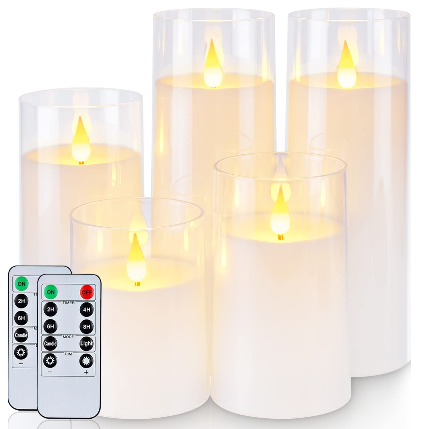 Homemory Pure White Flickering Flameless Candles, Battery Operated Acrylic Led Pillar Candles With Remote Control And Timer, Set