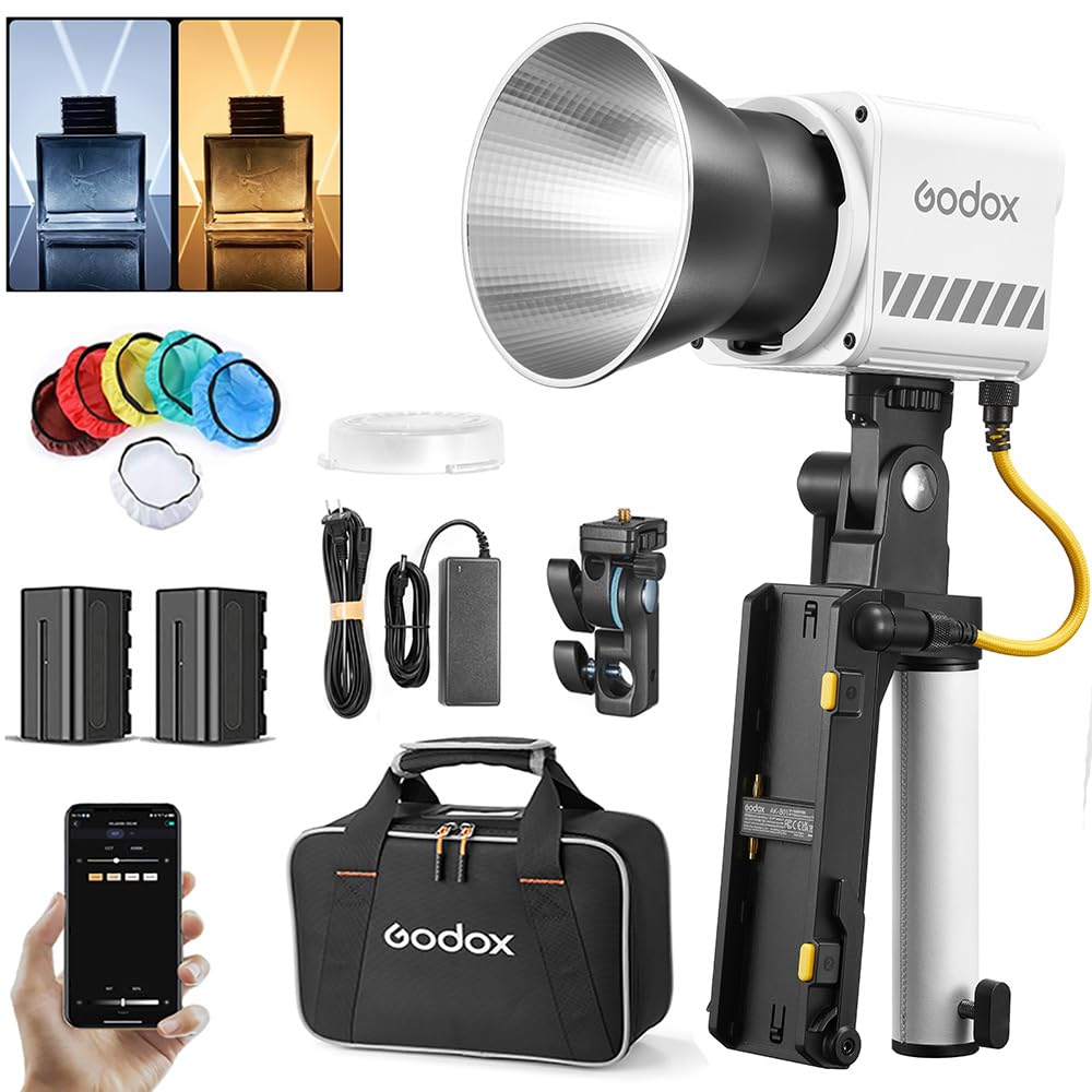 Godox ML60IIBi LED Light, Handheld LED Video Light, 2800K-6500K Bi-Color LED Light, 22500Lux CRI 96+ TLCI 97+, 11 FX Effects, AP