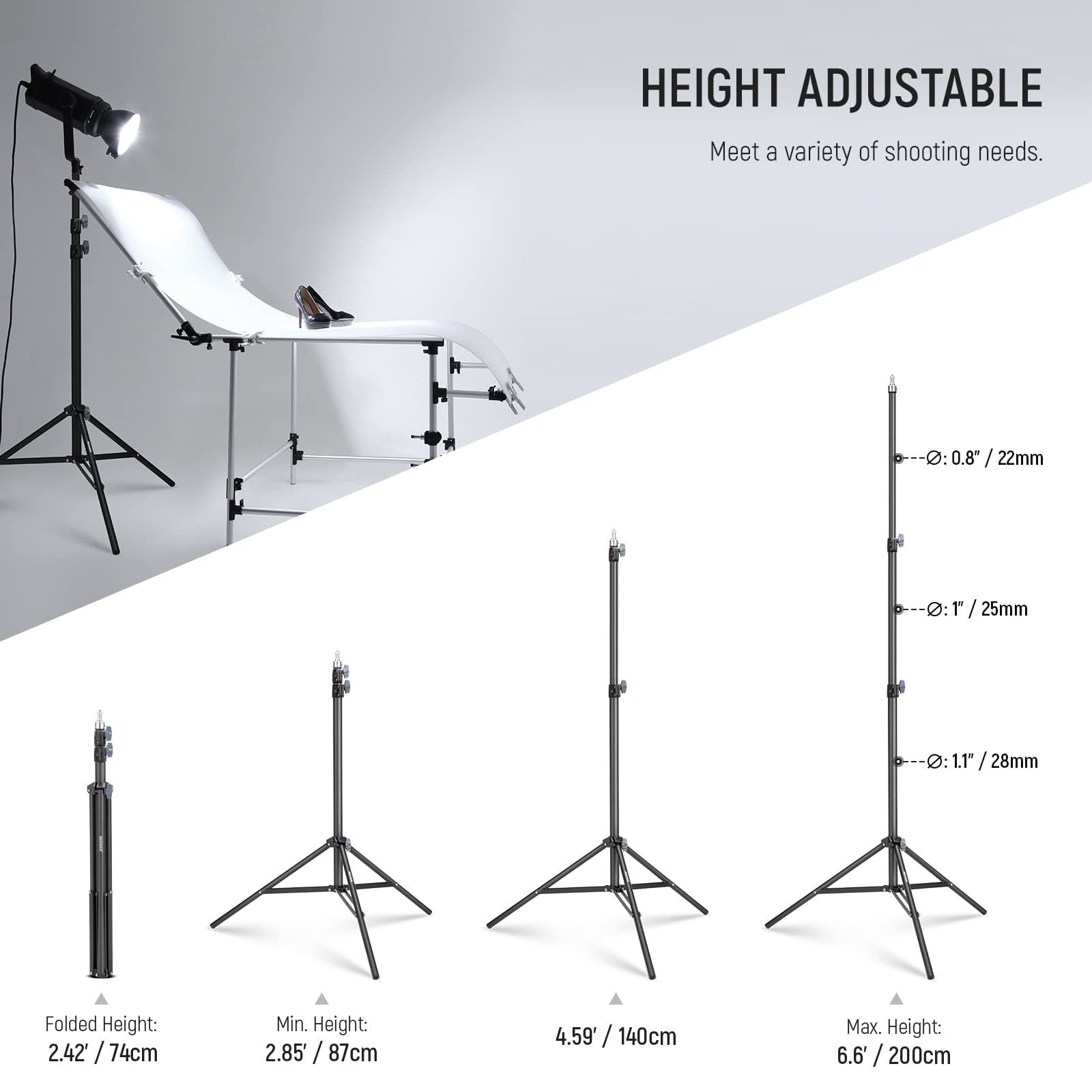 Neewer Photography Light Stand 2.85 6.6Ft/87 200Cm, Spring Loaded Aluminum Tripod Stand With 28Mm Thicker Tube Diameter For Ring
