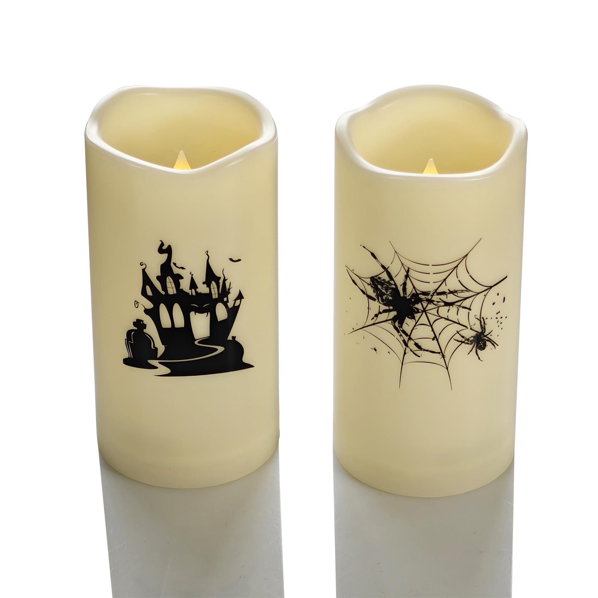 Yinchi Halloween Outdoor Battery Operated Flameless Pillar Candles With Auto Daily Timer Waterproof Realistic Flickering Electri