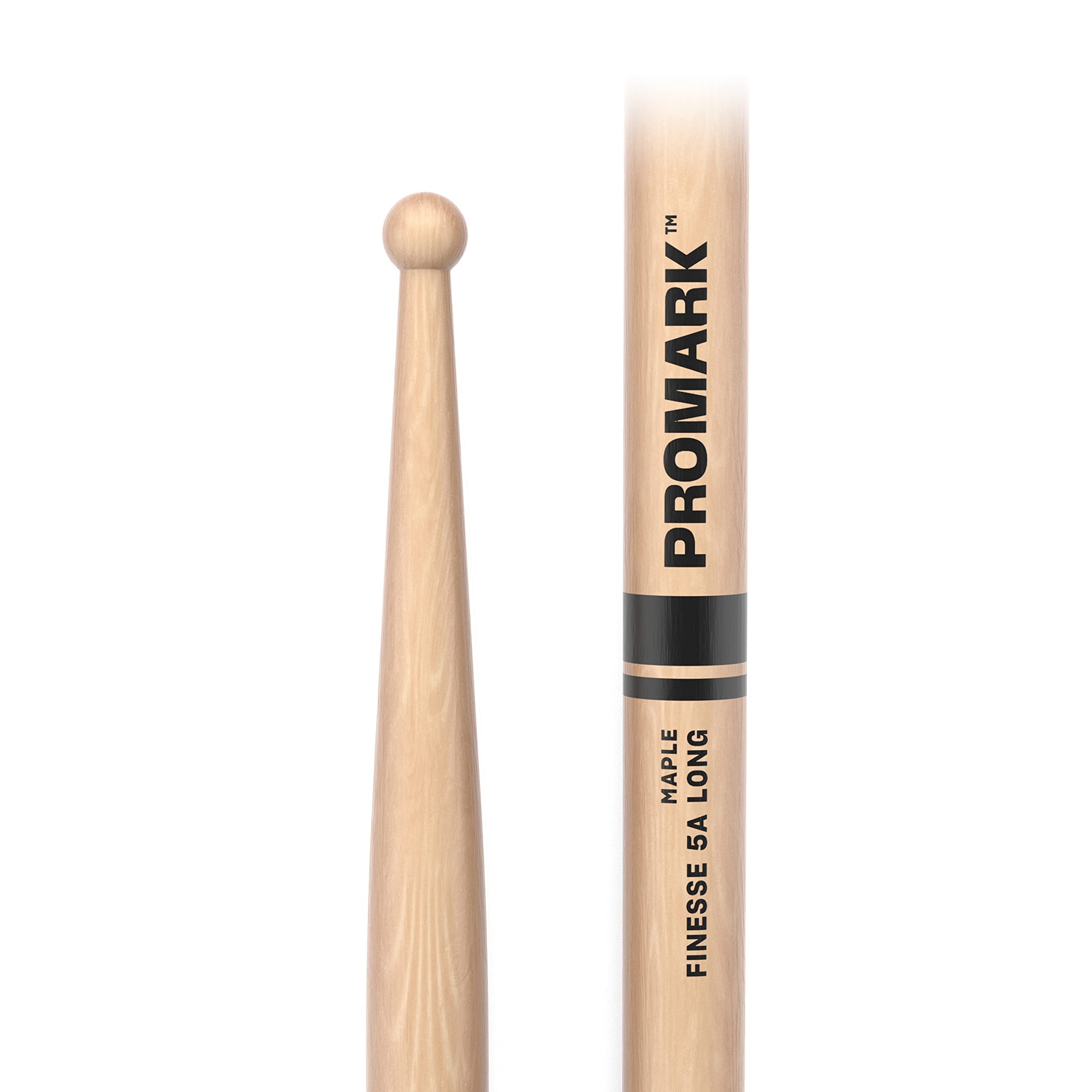 Promark Finesse 5A Long Maple Drumsticks, Small Round Wood Tip, One Pair