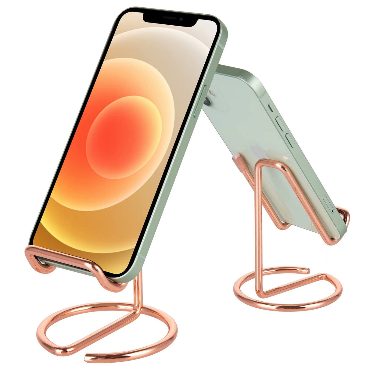 Roposy 2 Pack Cell Phone Stand For Desk, Cute Metal Rose Gold Cell Phone Stand Holder Desk Accessories, Compatible With All Mobi