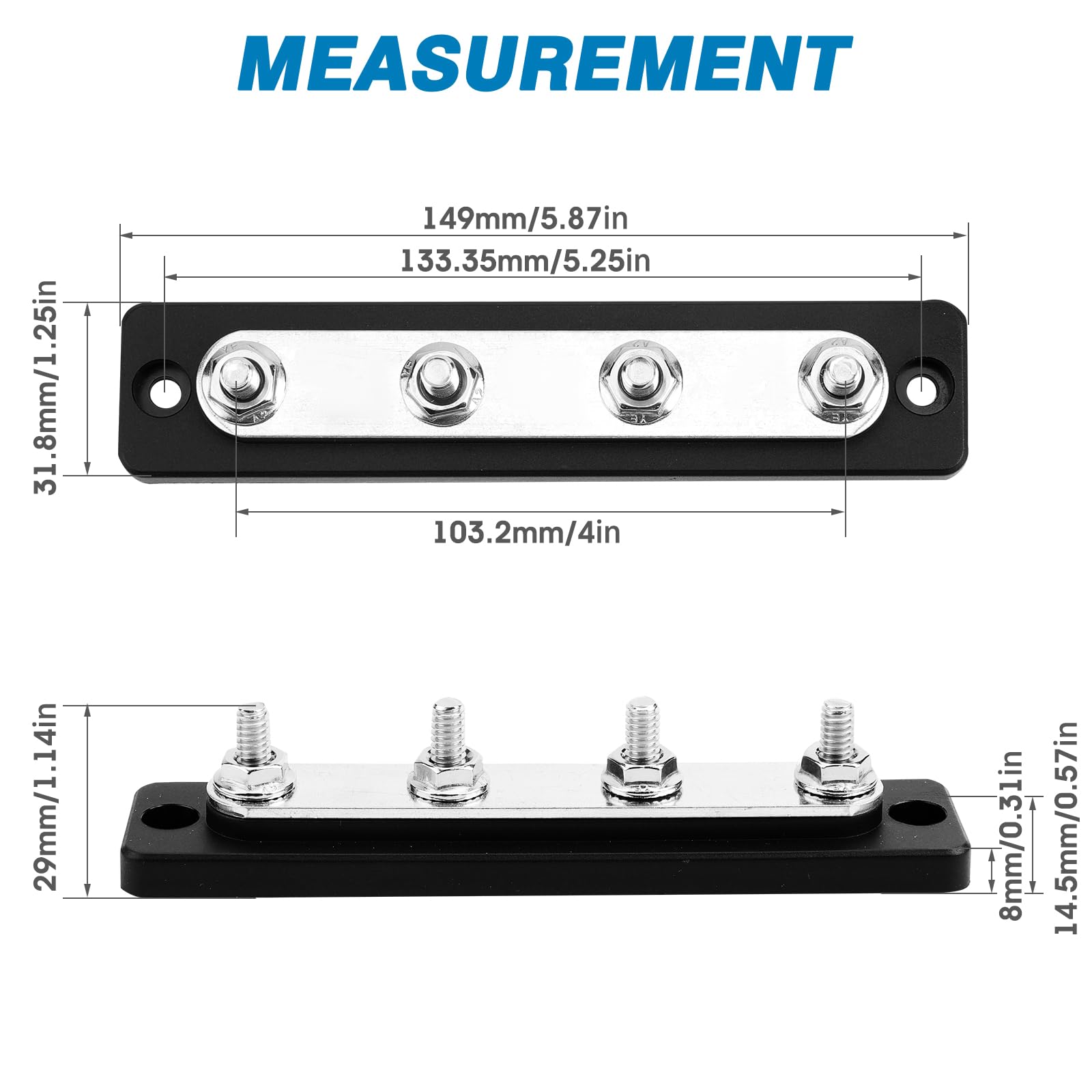 Gloso Common Bus Bar 3/8    Power Distribution Block Marine Busbar Battery Terminal Distribution Block 150 Amp Rating 4P