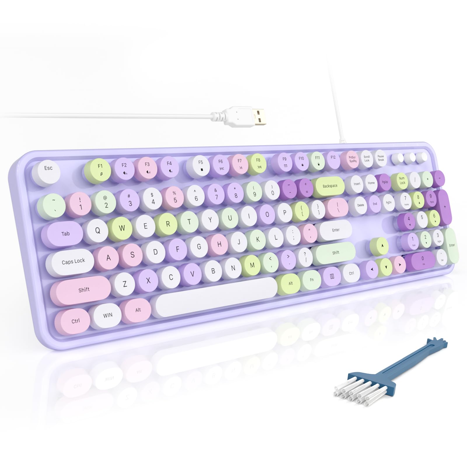 Mofii Colorful Computer Keyboard Wired, Cute Full Size Keyboard Typewriter Style, Usb Keyboard With Foldable Stands For Windows,