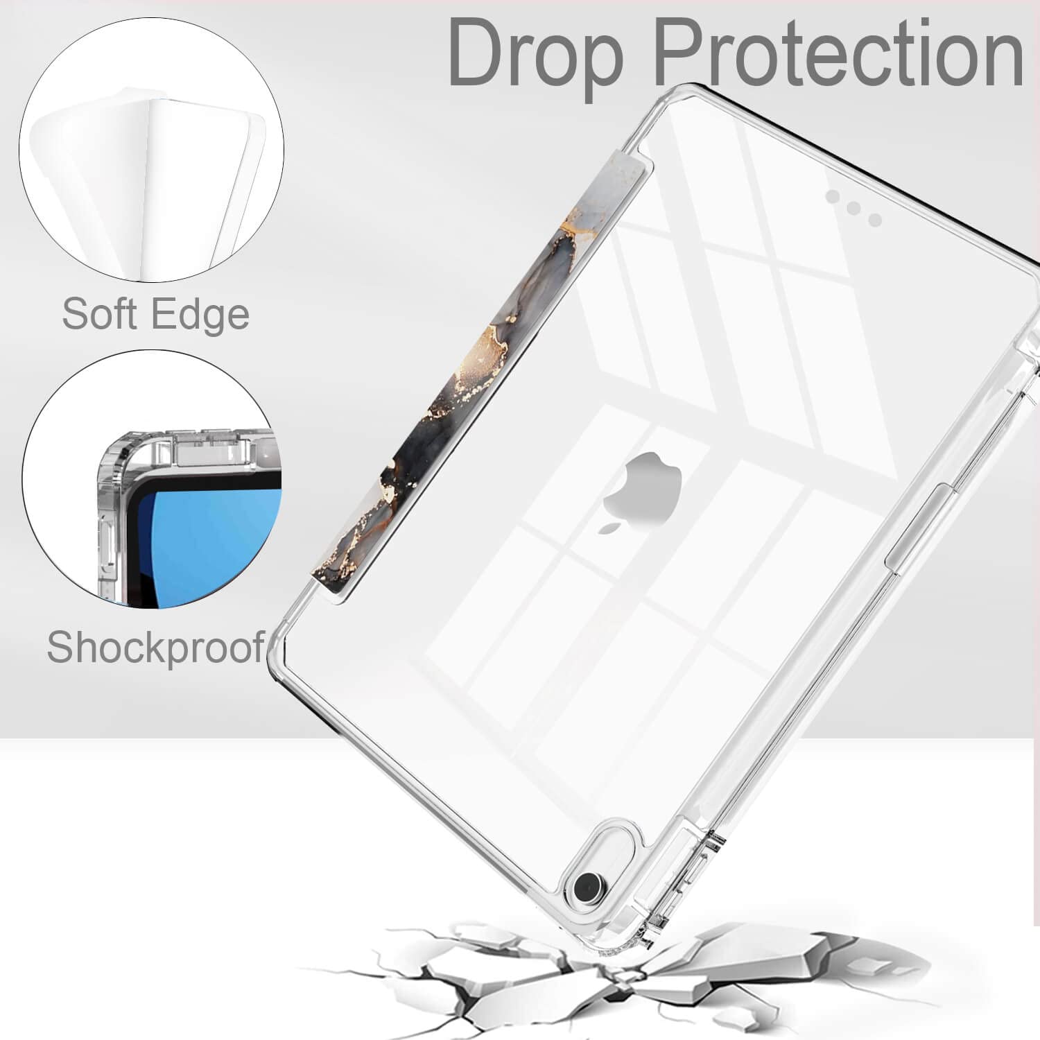 Feams Ipad 10Th Generation 10.9 Inch Case, Slim Lightweight Trifold Ipad 10.9 Case Clear Back Transparent Cover With Pencil Hold