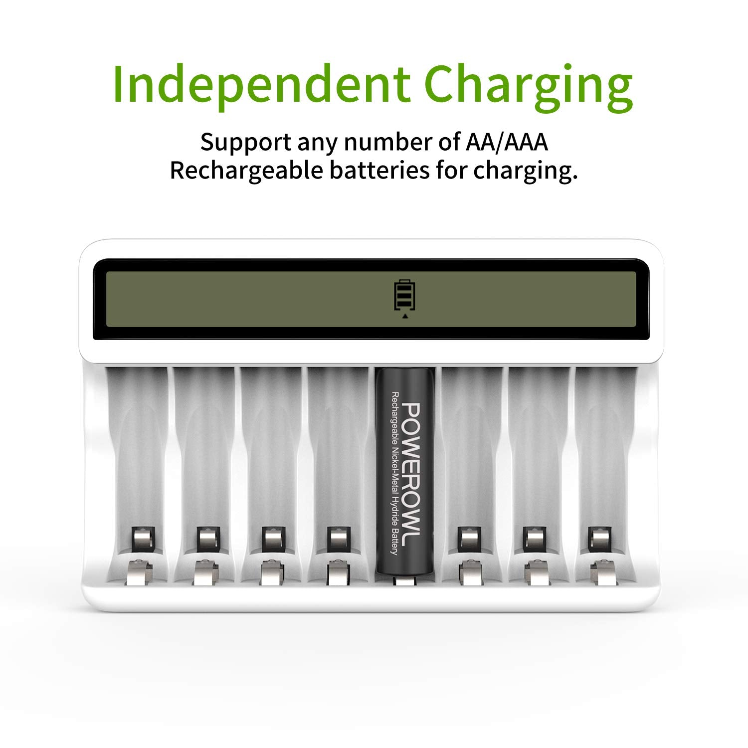 Powerowl 8 Bay Aa Aaa Battery Charger With Lcd Display (Usb Quick Charging, Independent Slot) For Ni Mh Ni Cd Rechargeable Batte