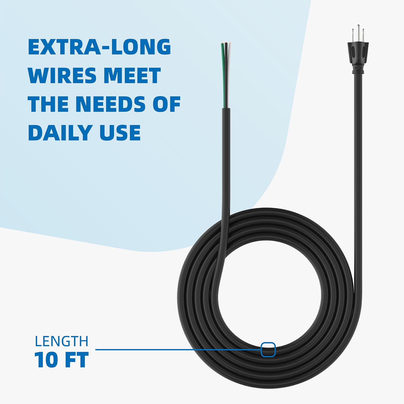 10Ft 12 Gauge 3 Prong Replacement Power Supply Cable Cord   Heavy Duty Power Cord For Power Tools, Grinder And Dishwashers, Male