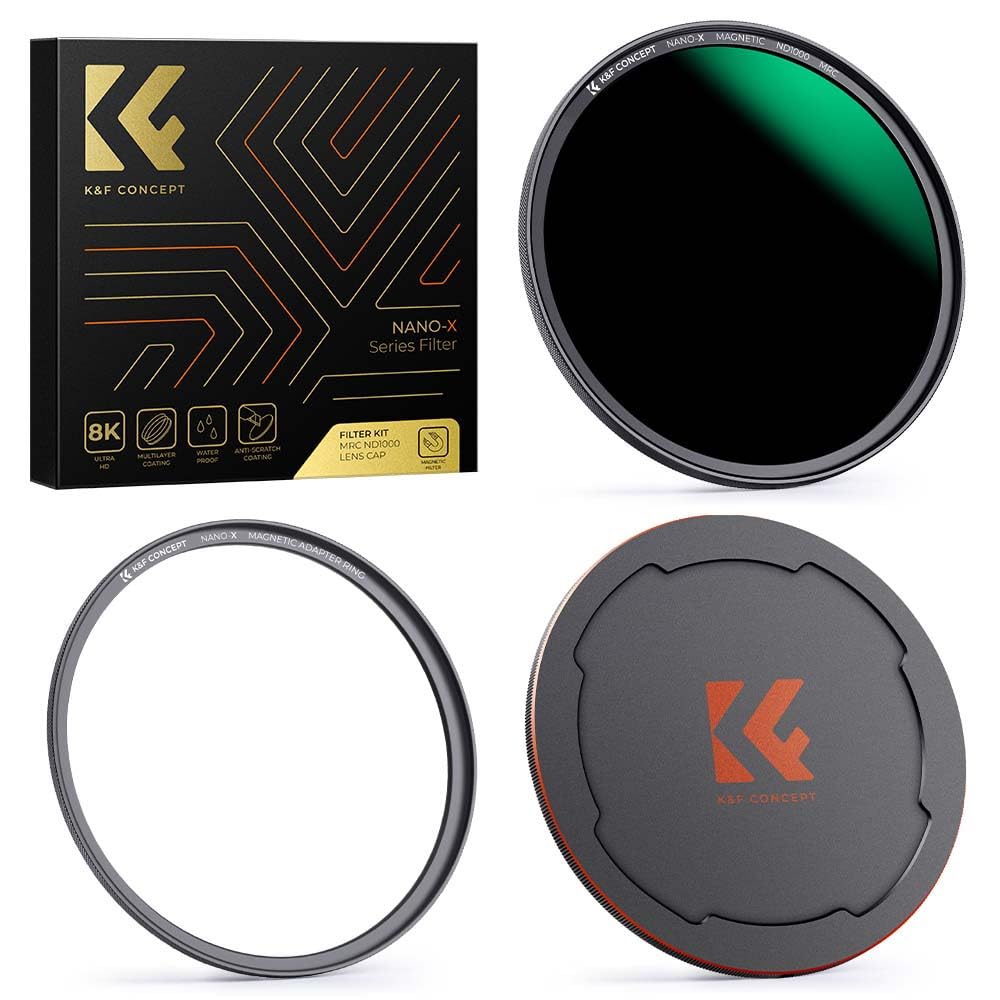 K&F Concept 77Mm Magnetic Nd1000 Lens Filter (10 Stop Fixed Neutral Density Filter) Magnetic Basic Ring + Filter Cap With 28 Mul