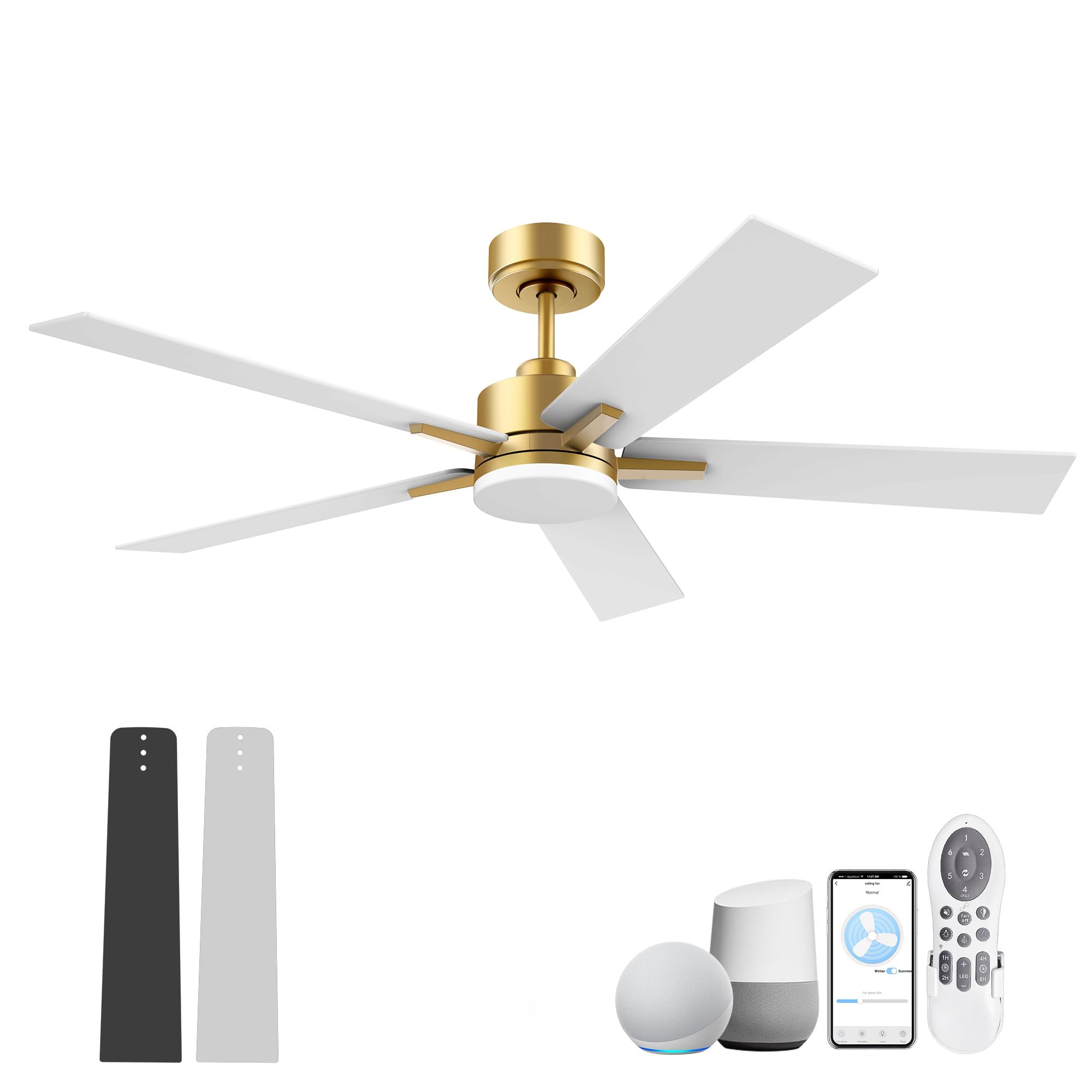 Livory 52'' Smart Ceiling Fan With Led Lights Remote,Quite Dc Motor,Voice Control Via Alexa Google Wifi Phone,Outdoor Indoor Mod