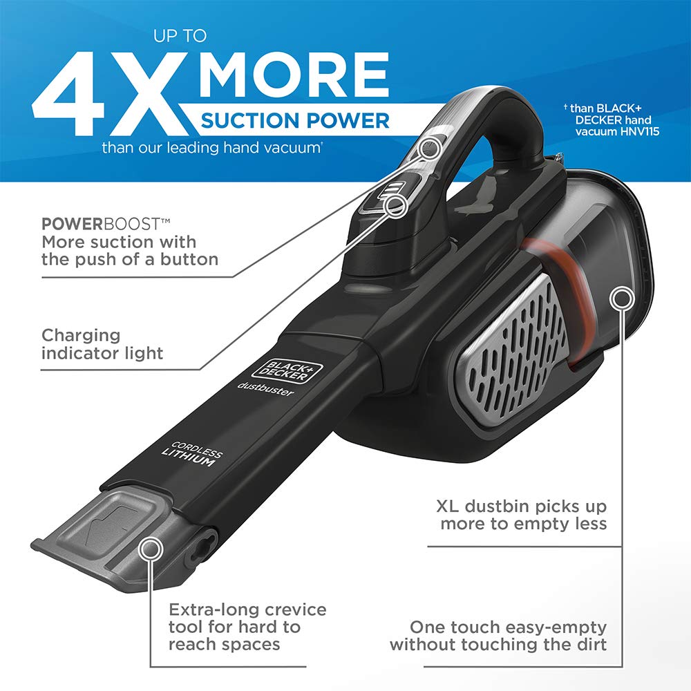 Black+Decker Dustbuster Advancedclean+ Cordless Handheld Vacuum, Powerful 20V Home And Car Vacuum (Hhvk515J00Ff)