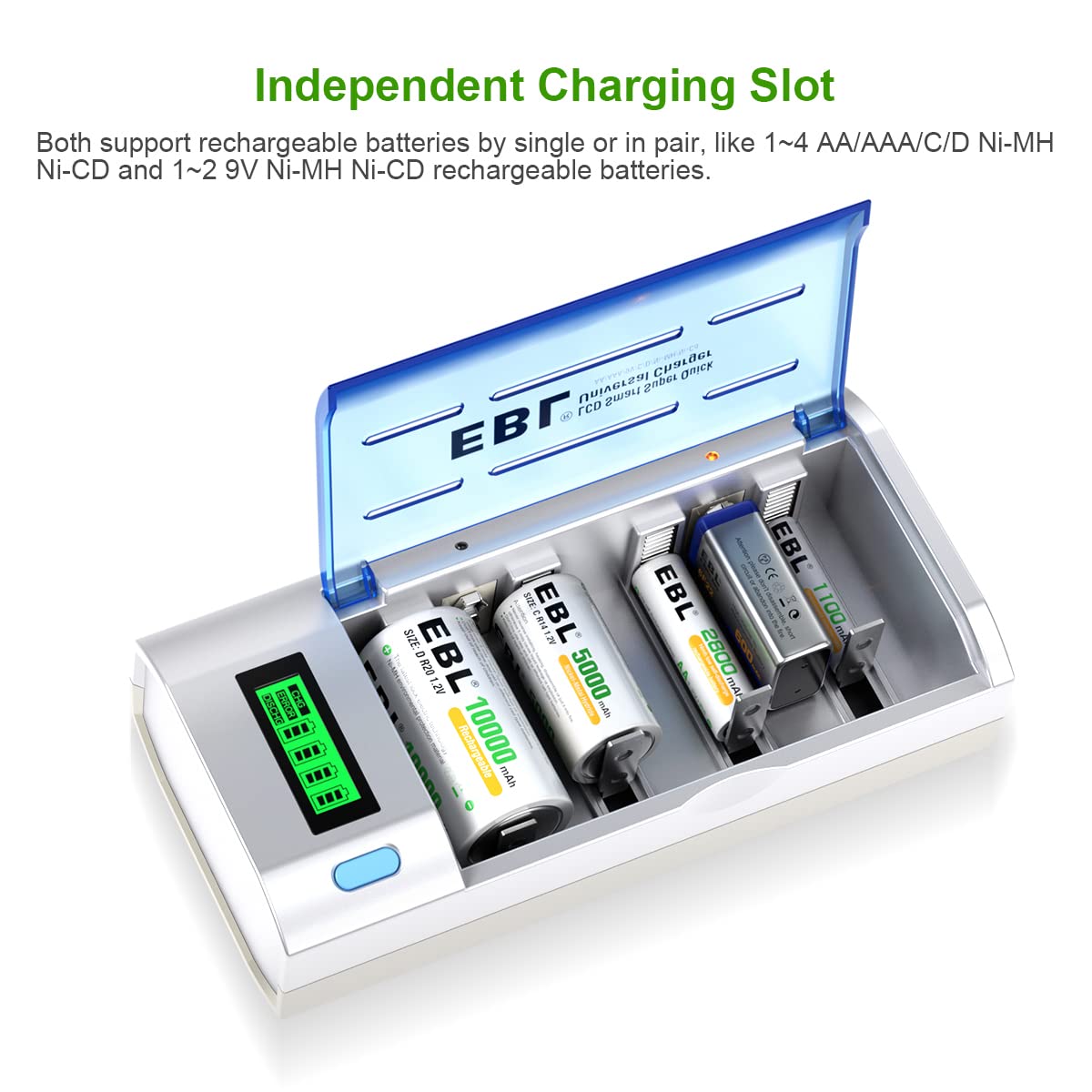 Ebl 906 Smart Charger For Aa Aaa C D 9V Rechargeable Batteries With 4 Pieces 5000Mah C Rechargeable Batteries