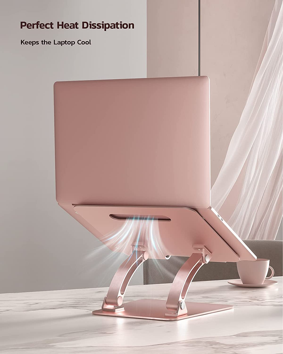 Nulaxy Fully Adjustable Laptop Stand For Desk, Dual Foldable Aluminum Computer Riser With Heat Vent, Ergonomic Notebook Holder Portable Office Accessories Compatible With All 10 17' Laptops, Pink