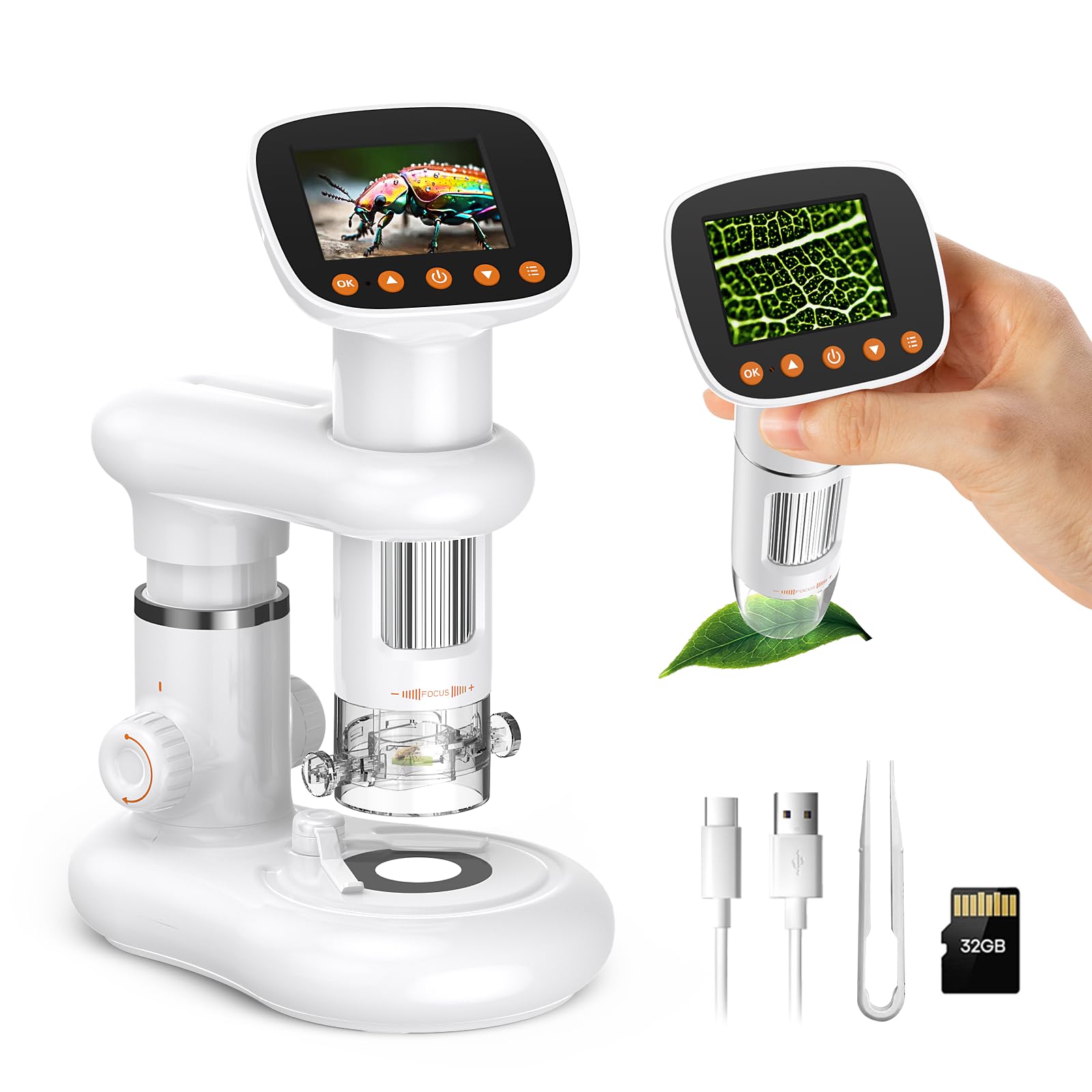 Kids Microscope For Ages 8 12, Handheld Digital Microscope D Ms1 With 2'' Ips Screen   Take Pictures & Videos   Download To Pc &