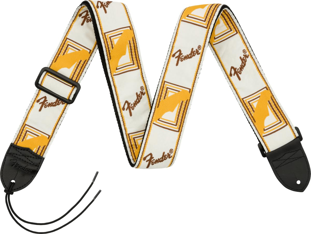Fender Monogrammed Guitar Strap, 2in, White/Brown/Yellow