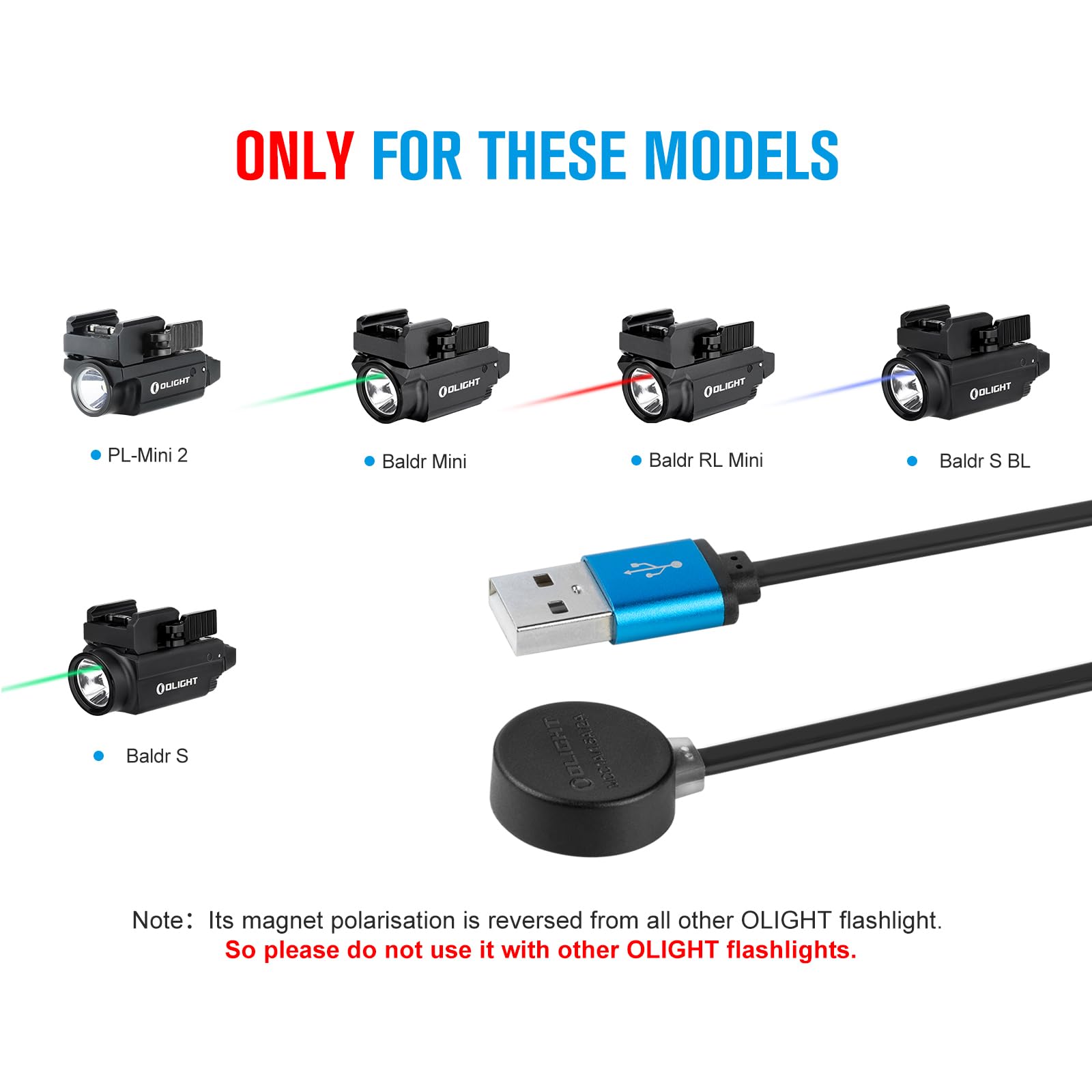 Olight Mcc S Magnetic Charging Cable Only For Pl Mini 2, Baldr Mini, Baldr S, Baldr S Bl, Baldr Rl Mini And Pl Mini, Using In Th