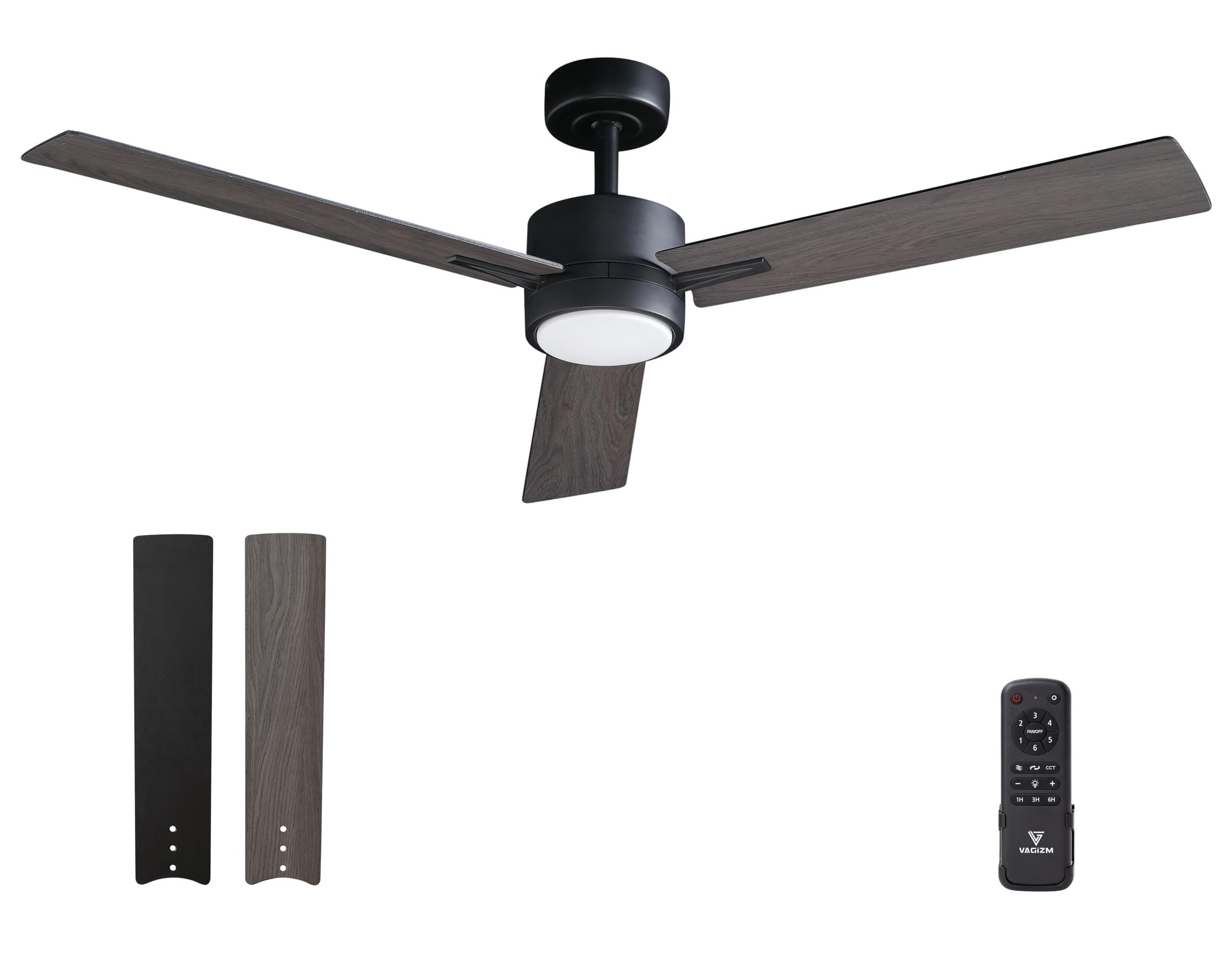 VAGIZM Ceiling Fan with Light Remote: 52 inch Modern Bedroom Fans with Dimmable Tri-Color Temperatures LED - Quiet Reversible DC