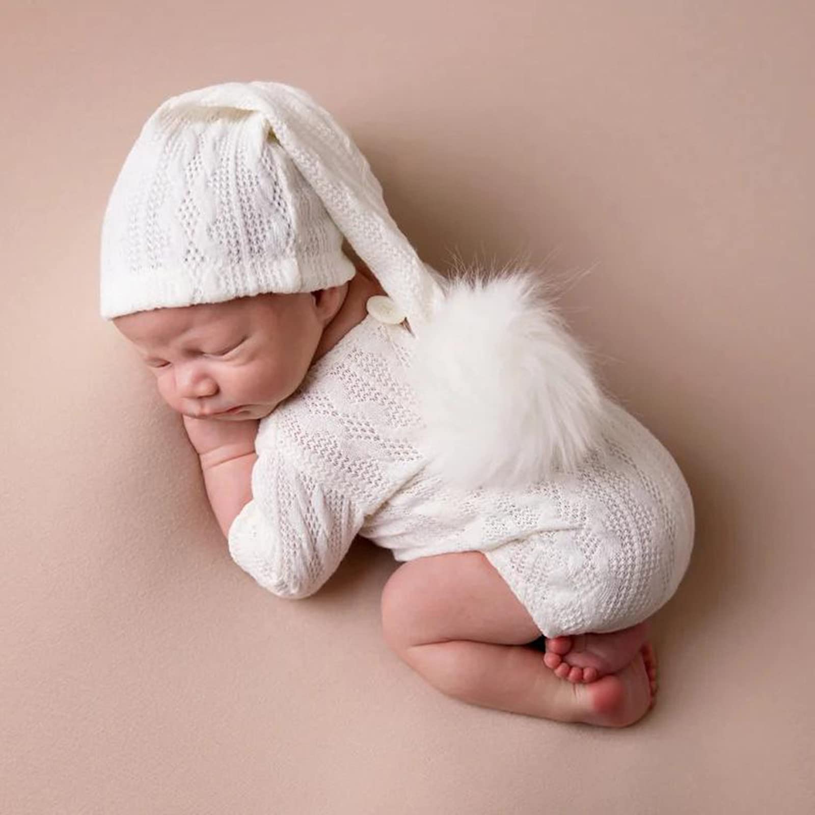 Christmas Newborn Baby Photo Shoot Props Outfits Crochet Clothes Santa Claus Red Hat Pants Photography Props (White)