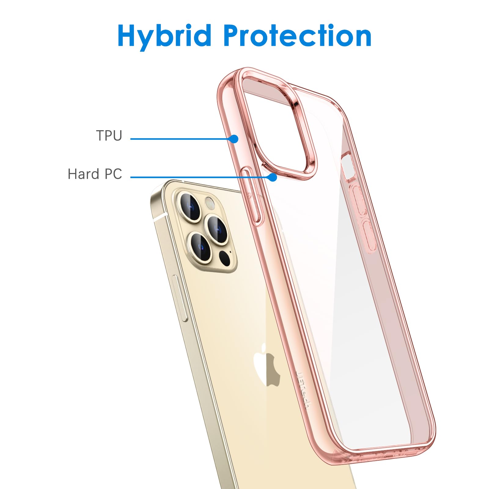 Jetech Case For Iphone 12 Pro Max 6.7 Inch, Non Yellowing Shockproof Phone Bumper Cover, Anti Scratch Clear Back (Rose Gold)