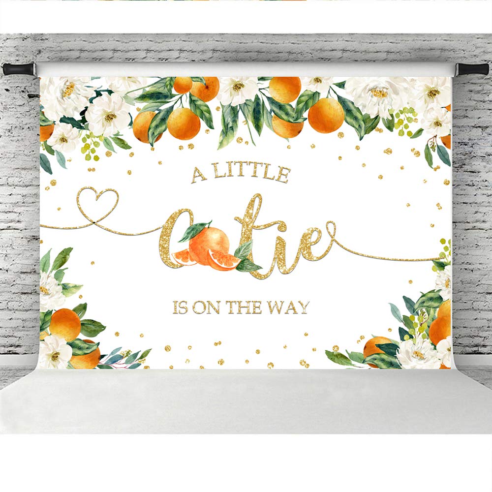 Lofaris A Little Cutie Is On The Way Baby Shower Backdrop Citrus Orange Gender Reveal Background Greenery Orange Floral Newborn