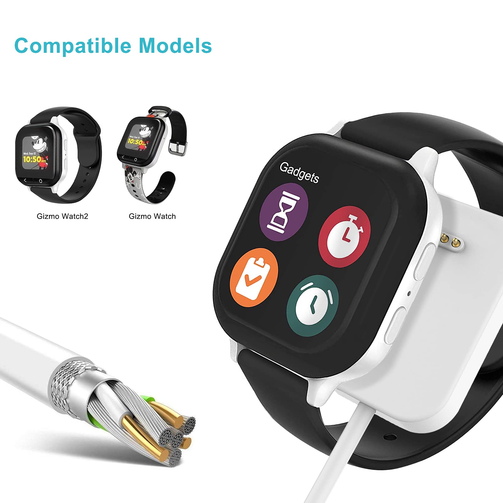 Geordgy 2 Pack Charger Compatible With Gizmo Watch 2, Portable Magnetic Charging Cable Cord Accessories For Gizmo Watch Version