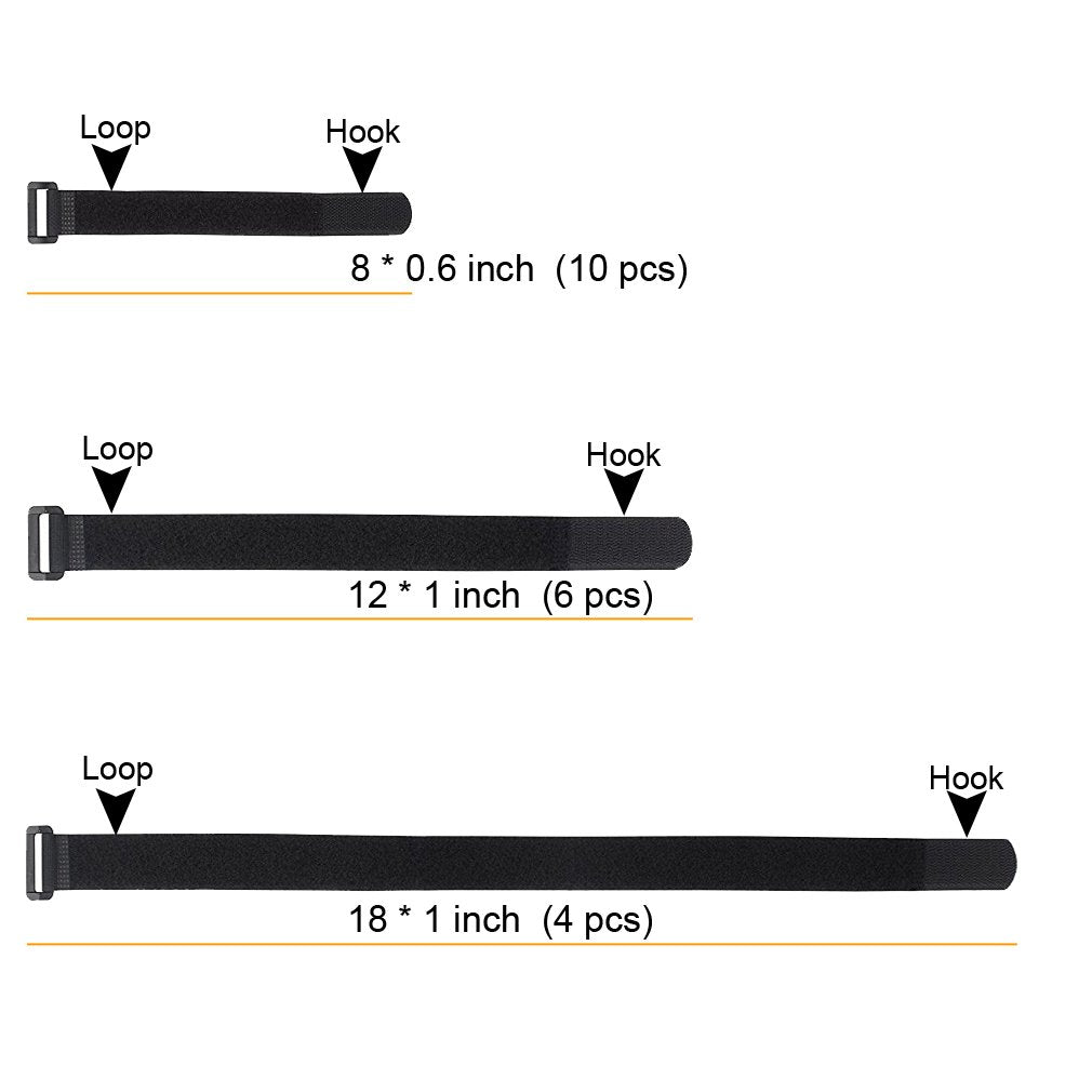 Yiwerder Reusable Fastening Cable Straps And Cable Ties Set 20 Pack(8'' 12'' 18''), Adjustable Multi Purpose Hook And Loop Cord