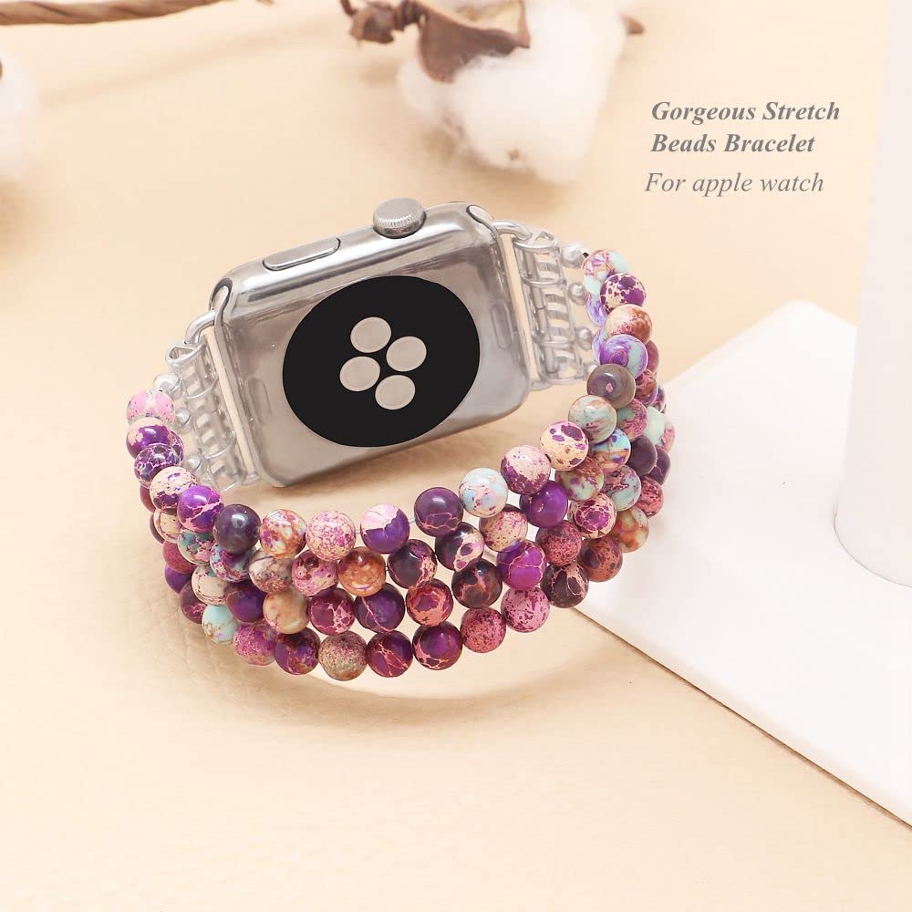 Kai Top Beaded Bracelet Compatible With Watch Band 38Mm/40Mm/41Mm For Women Girls, Galaxy Sea Sediment Jasper Beaded Elastic Rep