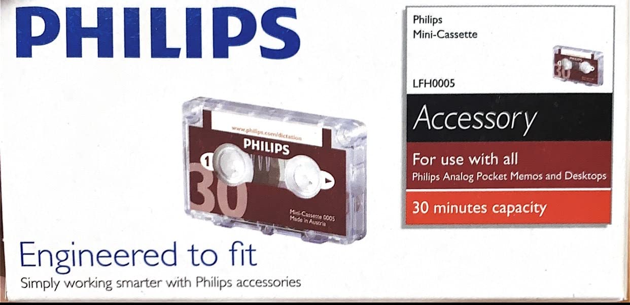 Philips Audio & Dictation Mini Cassette, 30 Minutes (15 X 2), 10/Pack