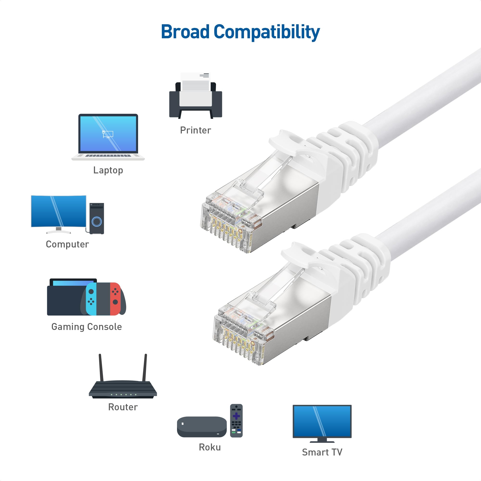 Cable Matters 10Gbps Cat 6A Ethernet Cable, 100ft, Snagless, Shielded, White, Model 160012-WHT-100