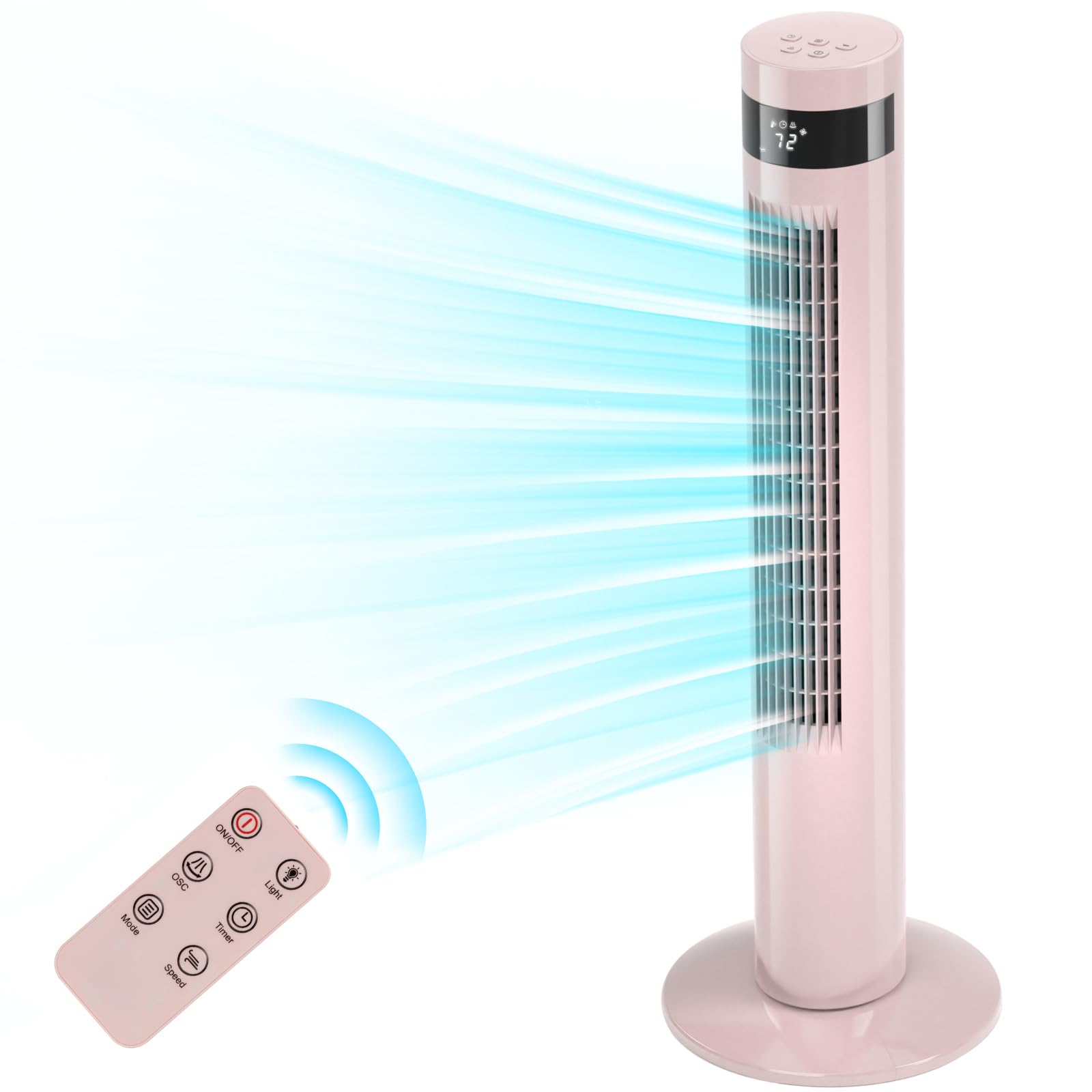 Antarctic Star Tower Fan Portable Electric Oscillating Fan Quiet Cooling Remote Control Standing Bladeless Floor Fans 3 Speeds W