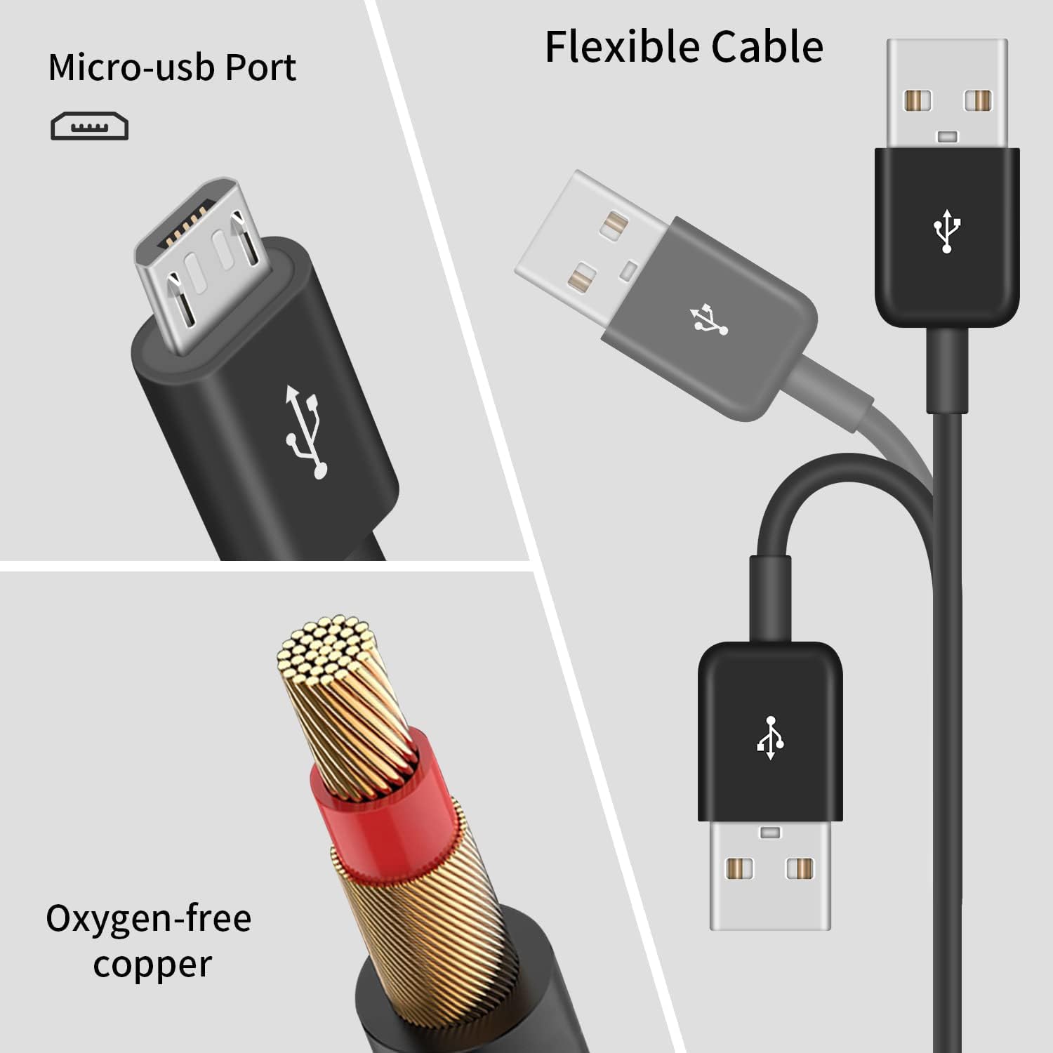 Usb A To Usb Micro Charging Cable, Vrllinking 4 In 1 Multi Charger Cable Micro Usb Splitter Cable 4 Ports Micro Usb 2.0 Male Mal