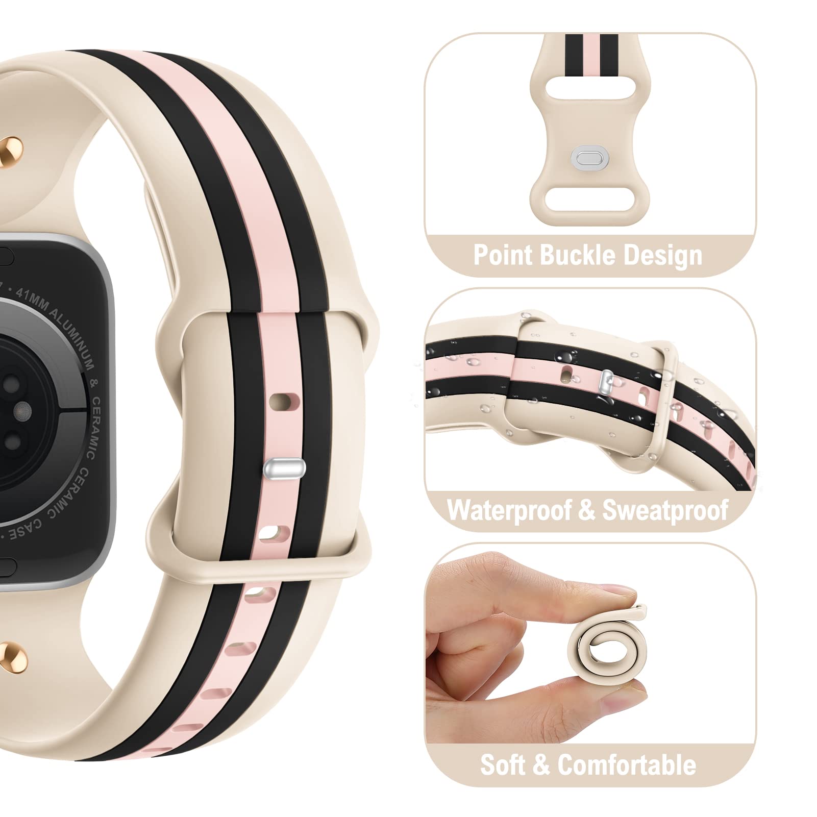 Designer Band With Charms Decor Compatible With Apple Watch Band 38Mm 40Mm 41Mm 42Mm 44Mm 45Mm 46Mm 49Mm Women Men, Stylish Sili