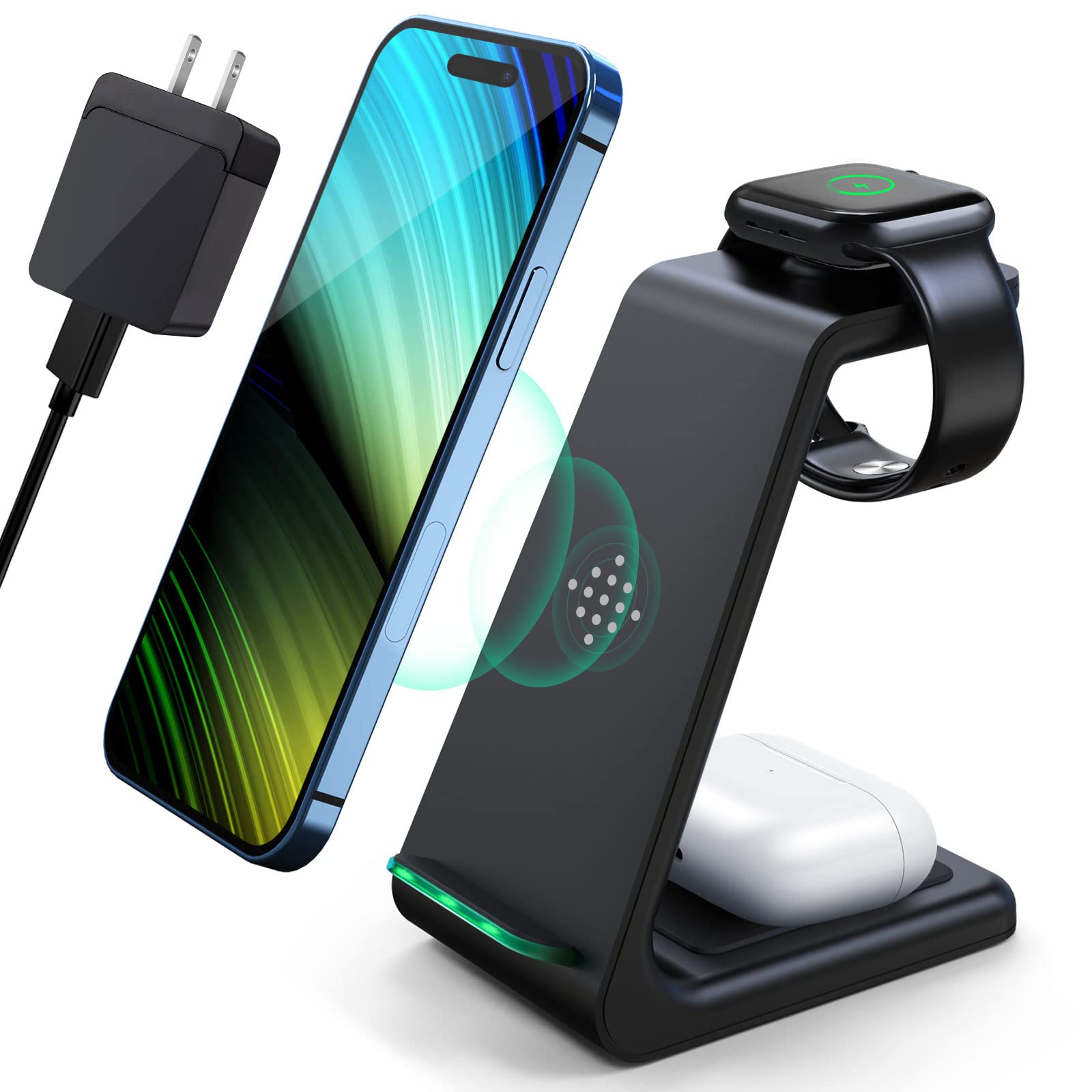 Wireless Charging Station, 3 In 1 Fast Desk Charging Station, Wireless Charger Stand For Iphone 15/14/13/12/11 Pro Max/X/Xs Max/