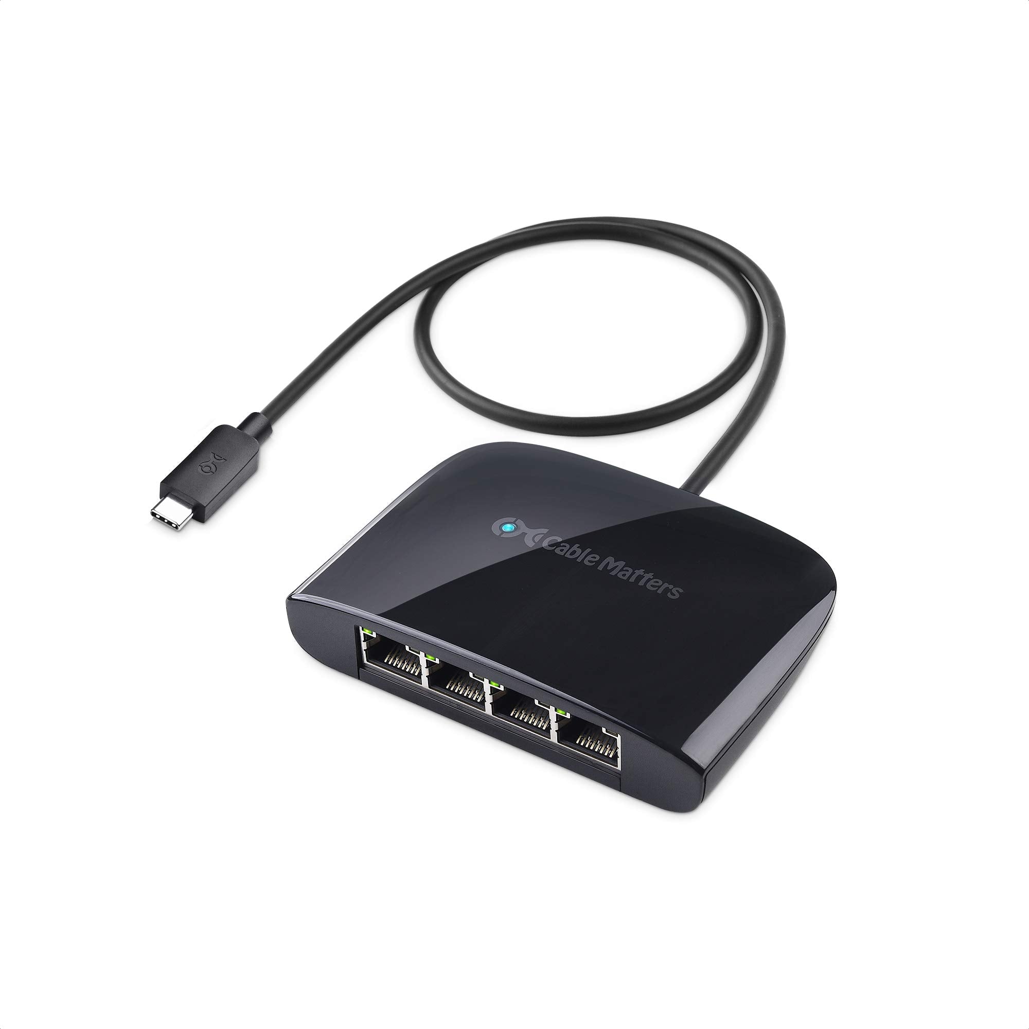 Cable Matters USB C to 4 Port Gigabit Ethernet Switch for Network Sharing on The Move (Thunderbolt Ethernet Splitter, USB C Network Switch, USB C Gigabit Switch) Compatible with Thunderbolt 4 / USB 4