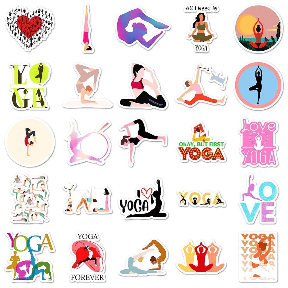 Yoga Stickers |50Pcs Yoga Waterproof Vinyl Decals For Water Bottles Laptop Luggage Cup Mobile Phone Computer Skateboard Refriger