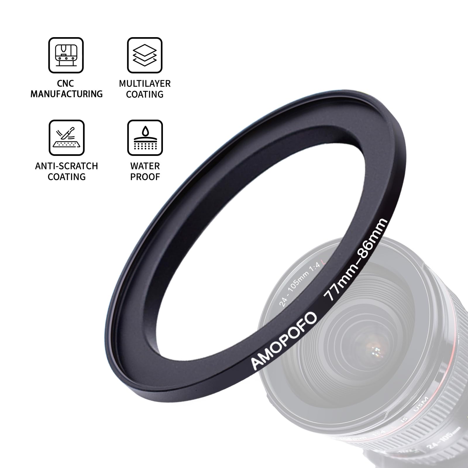 77Mm Lens To 86Mm Camera Filter Ring,Compatible With All 77Mm Camera Lens & 86Mm Uv,Nd,Cpl Lens Hood Accessories,Made Of Cnc Mac