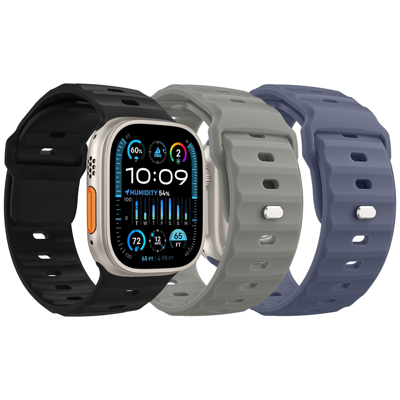 MoKo 3Pack Watch Band Compatible with Apple Watch Ultra 3/2/1 49mm,S11/S10 46mm,9/8/7 45mm,SE3/SE2/SE/6/5/4 44mm,3/2/1 42mm,Thic