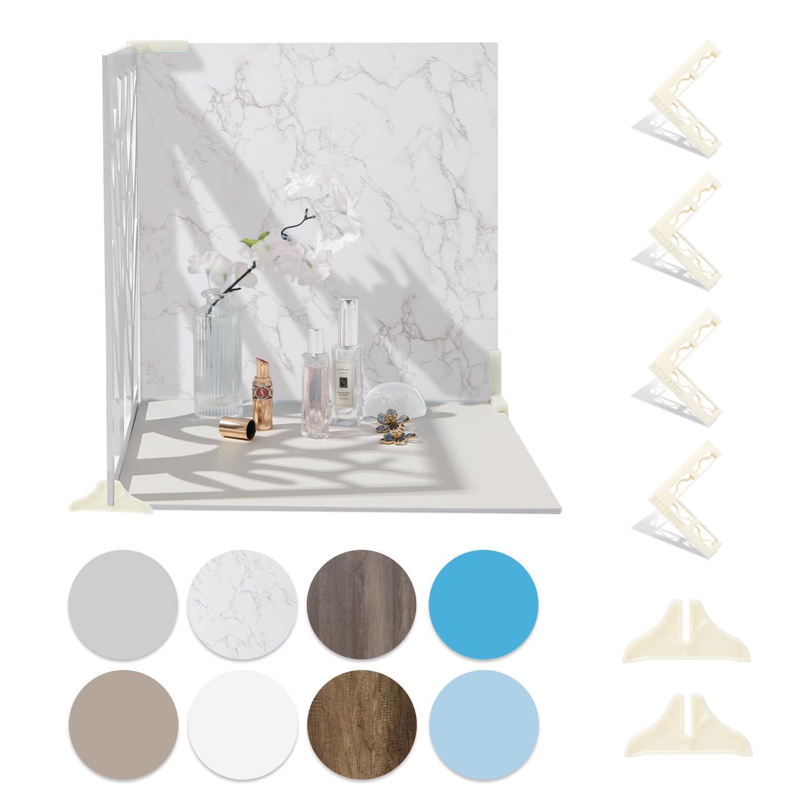 16X16 Inch 4Pcs Double Sided Backdrop Boards Waterproof Photo Backdrop With 4Pcs Board Brackets, 2Pcs Pane Brackets, 1Pcs 16X16