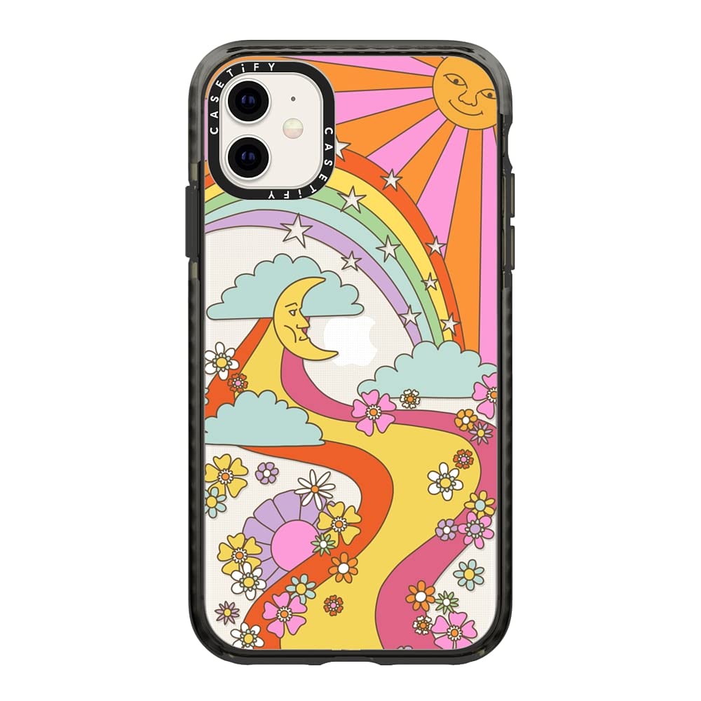 Casetify Impact Case For Iphone 11   Flower Power Retro   Clear Black