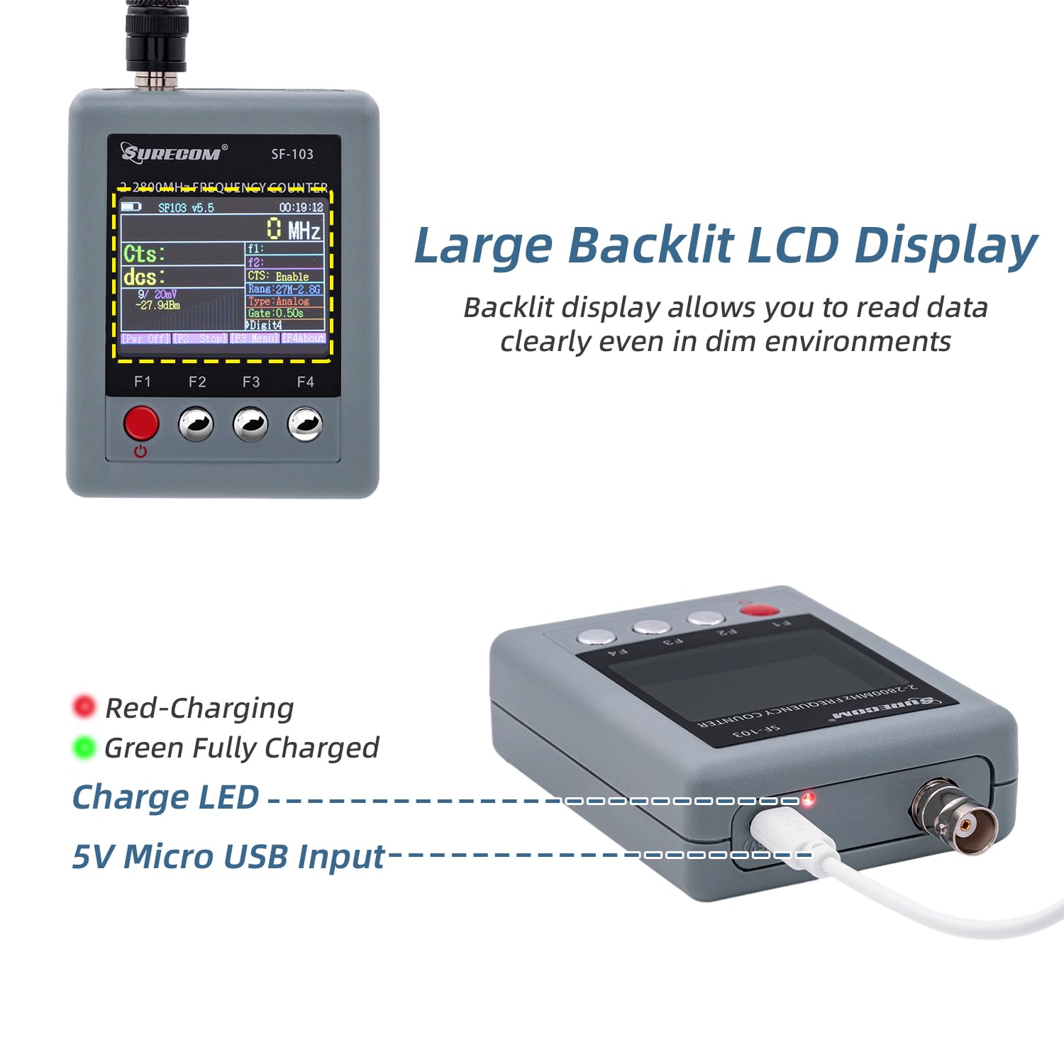 Mcbazel Surecom Sf-103 Handheld 2Mhz -2.8Ghz Walkie Talkie 2-Way Radio Frequency Counter