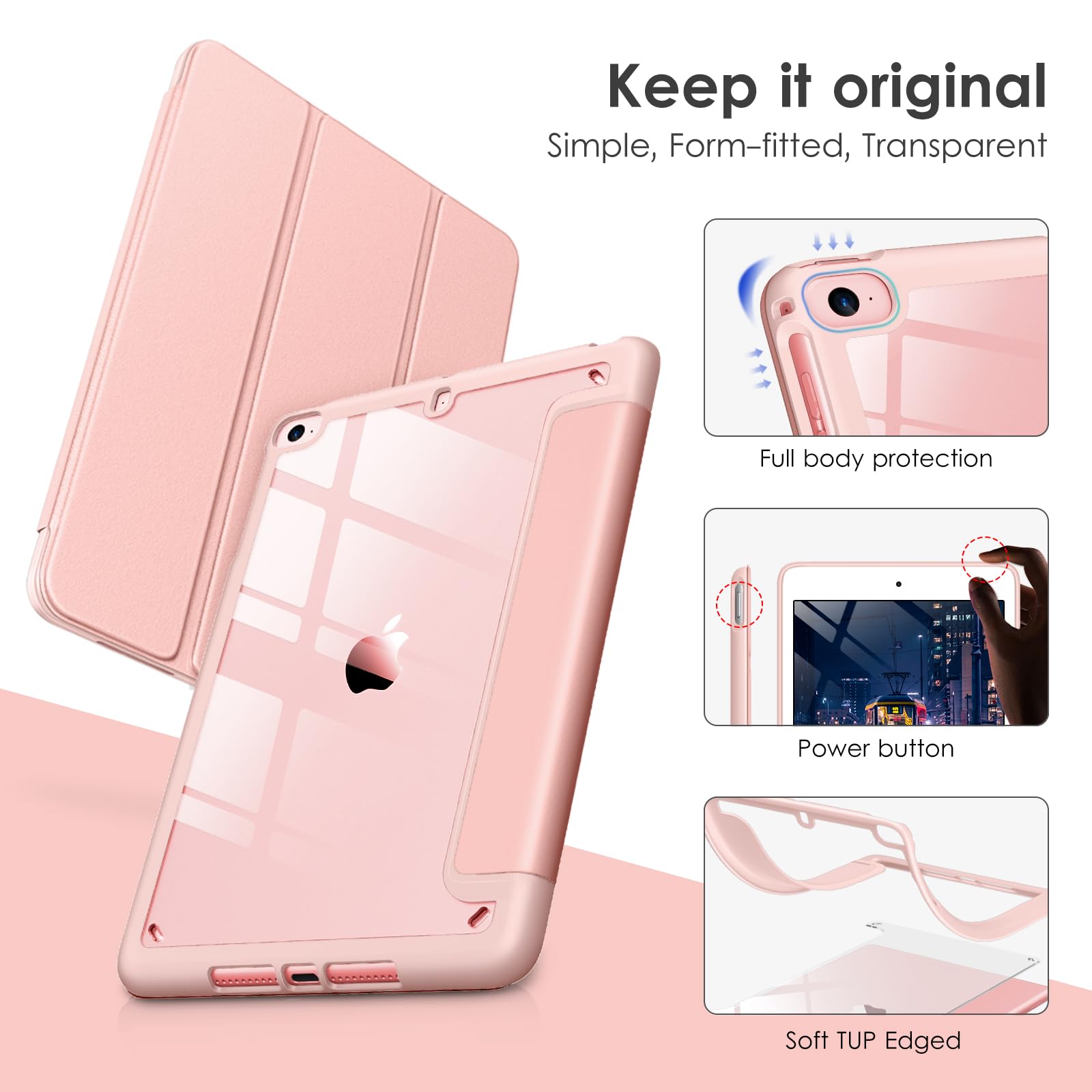 Vikesi For Ipad Mini 4 5 3 2 1 Case,Clear 7.9 Inch Ipad Mini 1St 2Nd 3Rd 4Th 5Th Generation Smart Cover [Support Auto Sleep/Wake