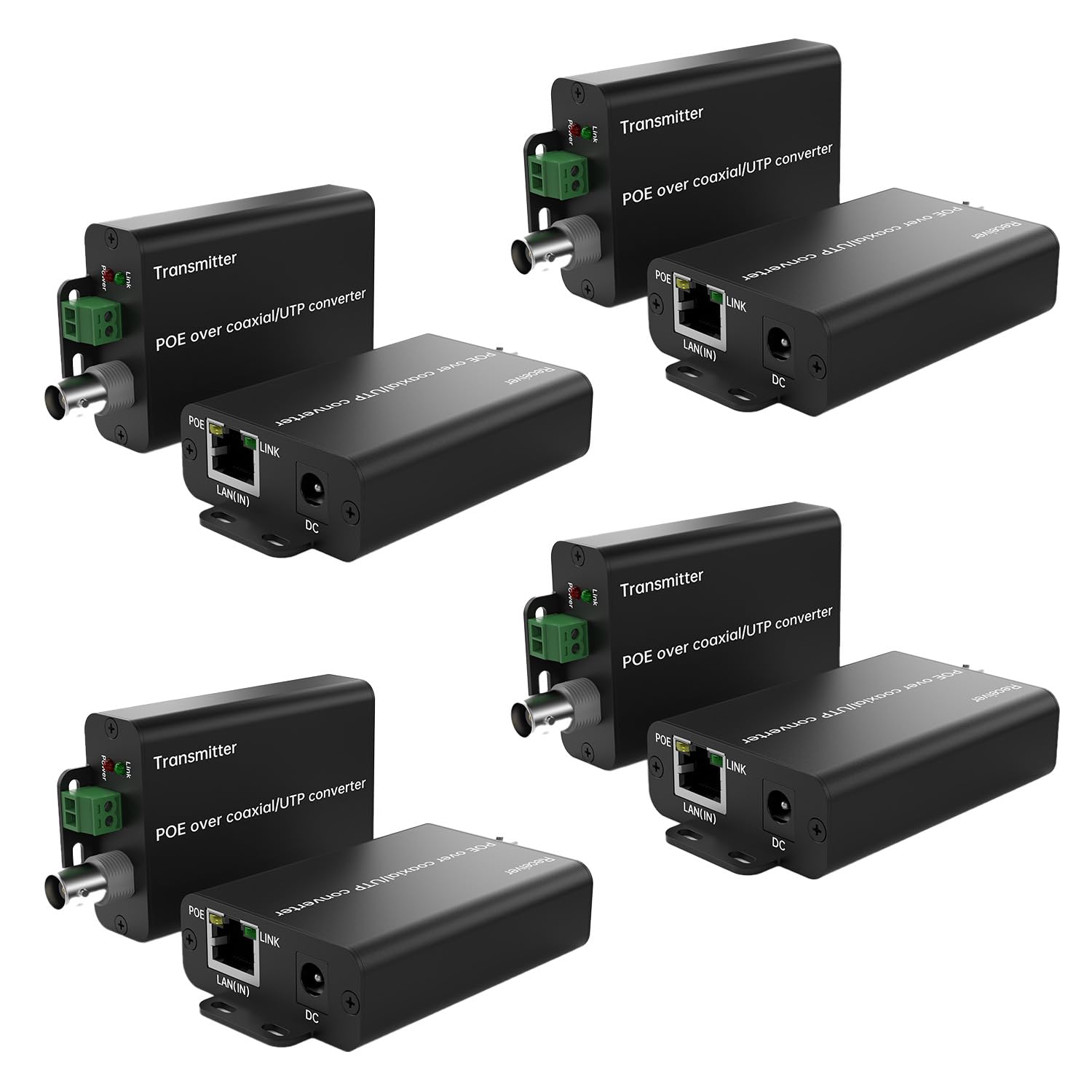 4PCS POE Over Coax Converter BNC to Ethernet IP Extender EOC, 3280ft(1000m) Power & Data via RG59 Coax Cable, Analog to IP CCTV 