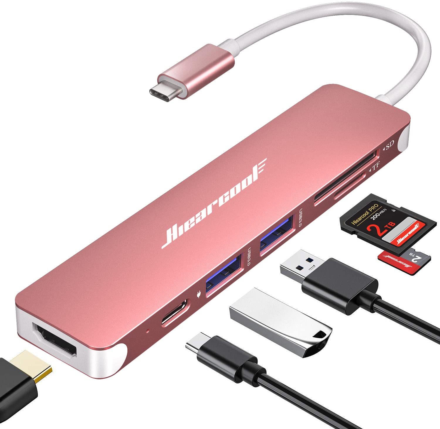 Hiearcool Usb C Hub,Usb C Dongle,7In1 Usb C To Hdmi Multple Adapter Compatible For Macbook Dell Lenovo Asus Thunderbolt 3 Thunde