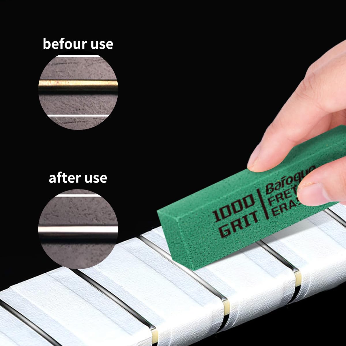 Fret Erasers Grits, Fret Polishing Cleaner & Masking Tape, Guitar Fret Polishing Abrasive Rubber Blocks Tool, Clean Fret Wire/St