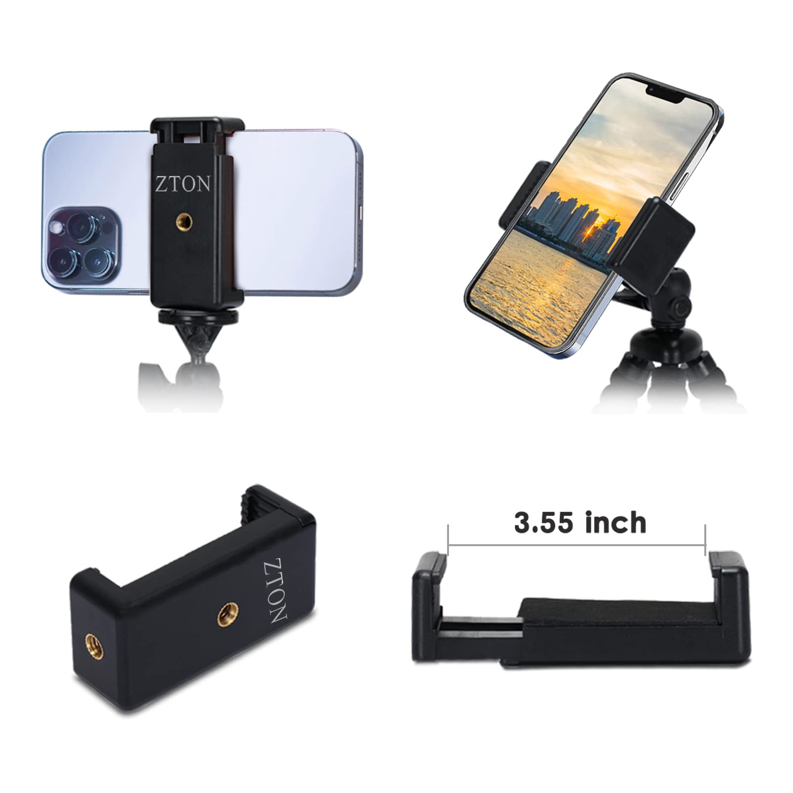 Mini Cell Phone Flexible Tripod Holder, ZTON Adjustable Mobile Phone Mount, Universal Octopus Stand for iPhone, Samsung, Camera (S Black)