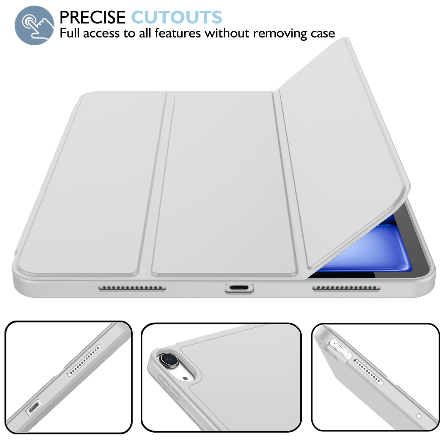 Imieet Ipad Air 11 Inch Case 2024 (6Th Generation), Ipad Air 5Th Generation Case 2022/4Th Generation Case 2020 10.9 Inch With Pencil Holder, Trifold Stand Smart Case (Light Gray)