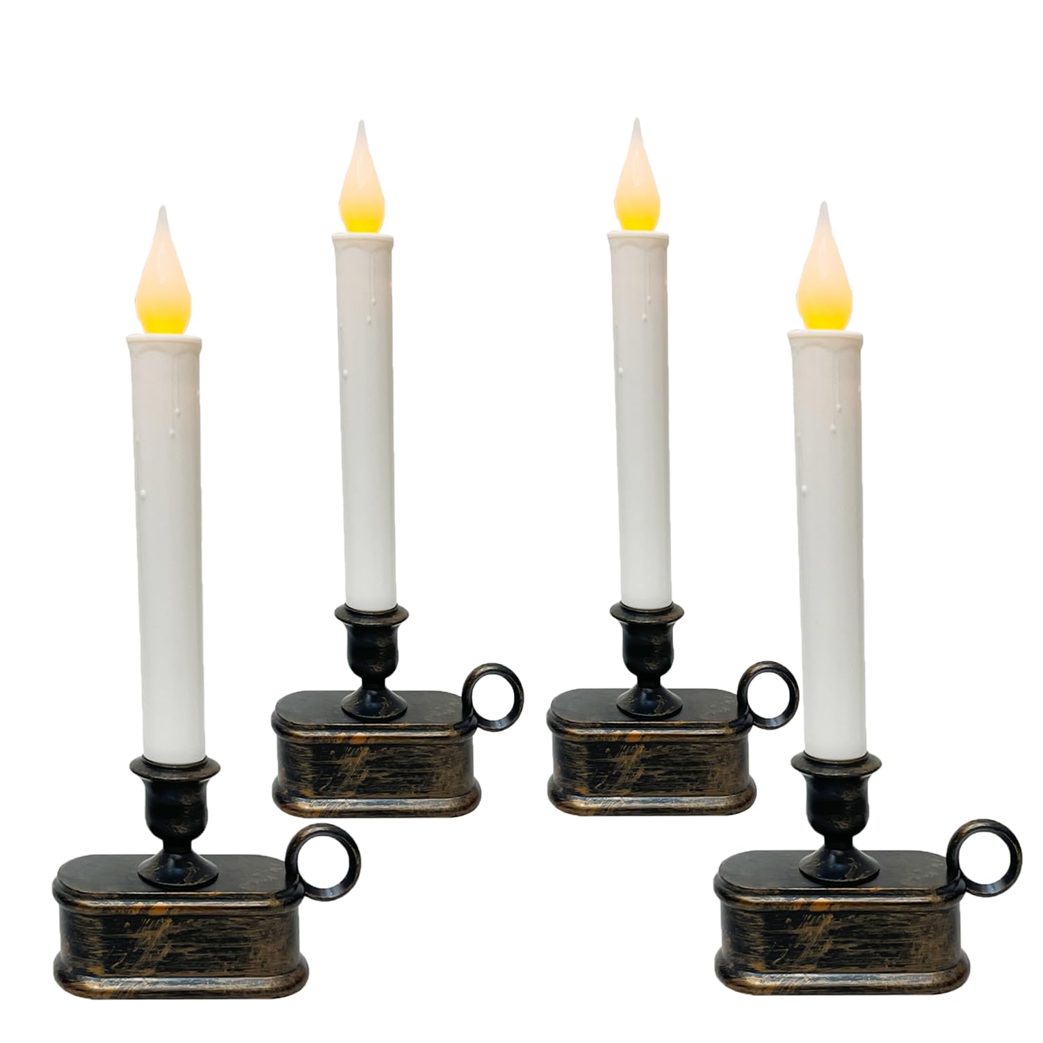 Bokoiuu 4 Pack Christmas Window Candle Lamps, Flameless Flicker Led Lights And Bronze Base, Battery Powered Window Candle Fit Ca